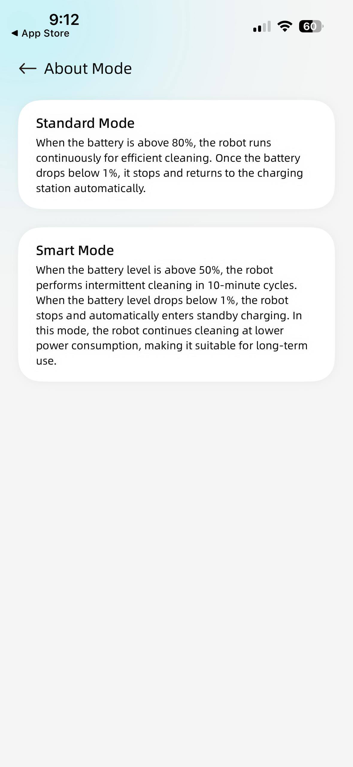 Cleaning modes, click to load a larger version