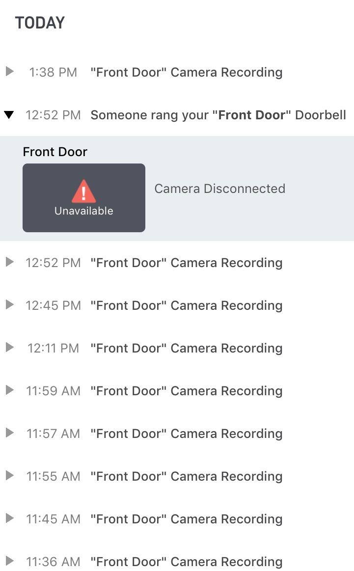 Error message when doorbell was rung, click to load a larger version