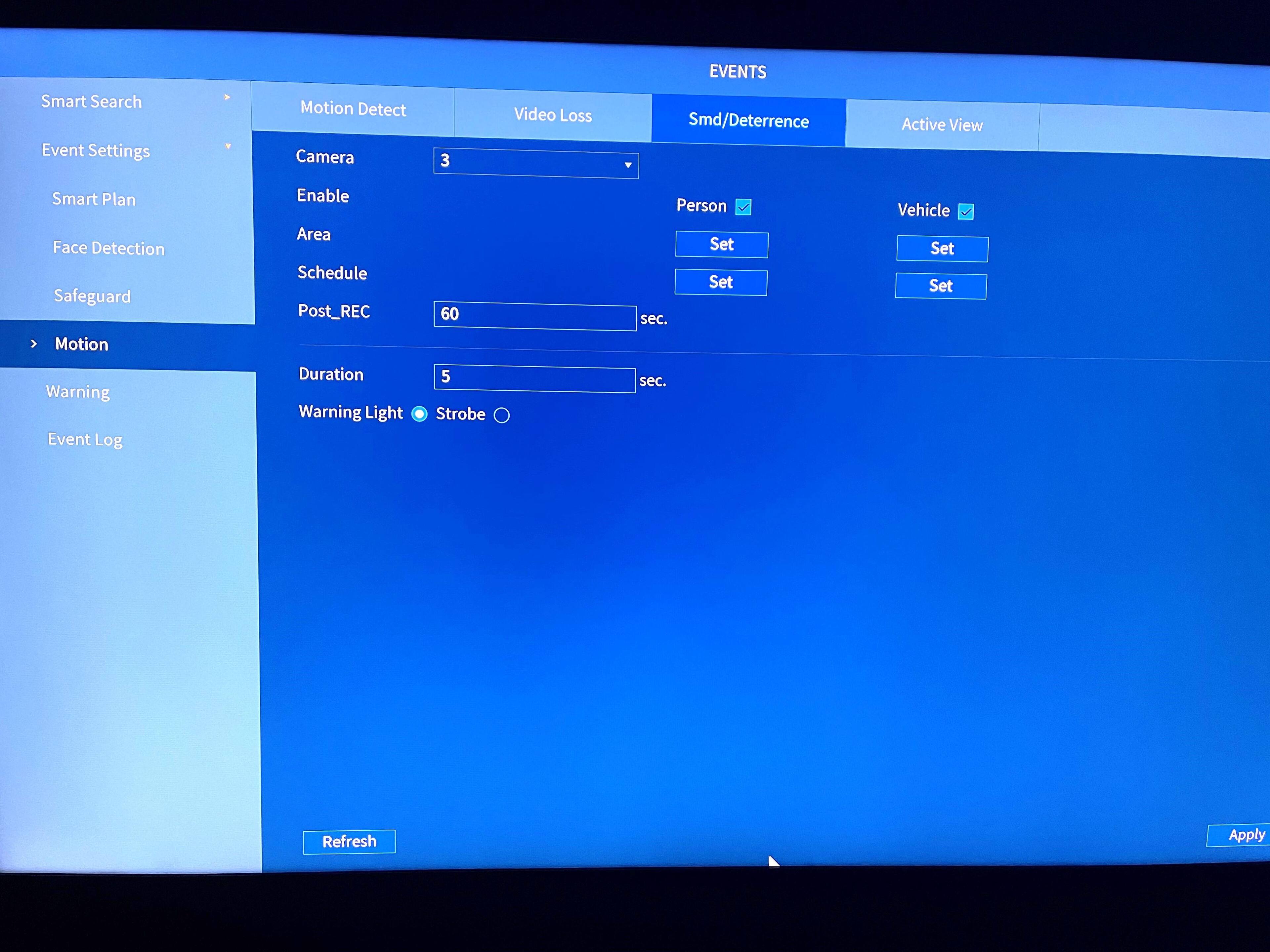 AI Settings on NVR. Also shows there is now way to turn off the lights, click to load a larger version
