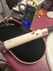 Photo of valet lid with prop for phone and lining for hair accessories or to set the styler on while in use, click to load a larger version