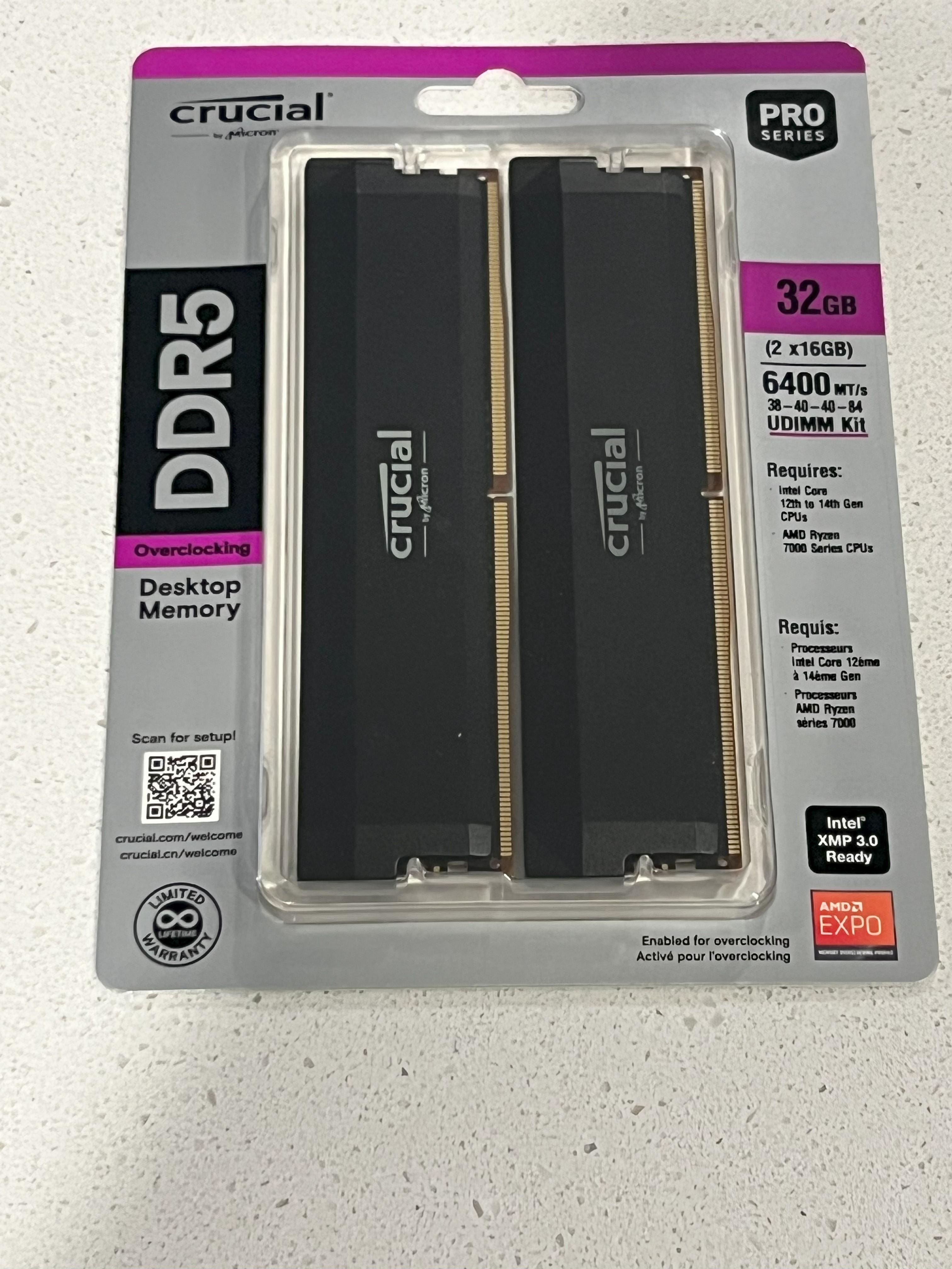 Crucial Pro OC Gaming 32GB (2x16GB) DDR5 6400MHz C38 UDIMM