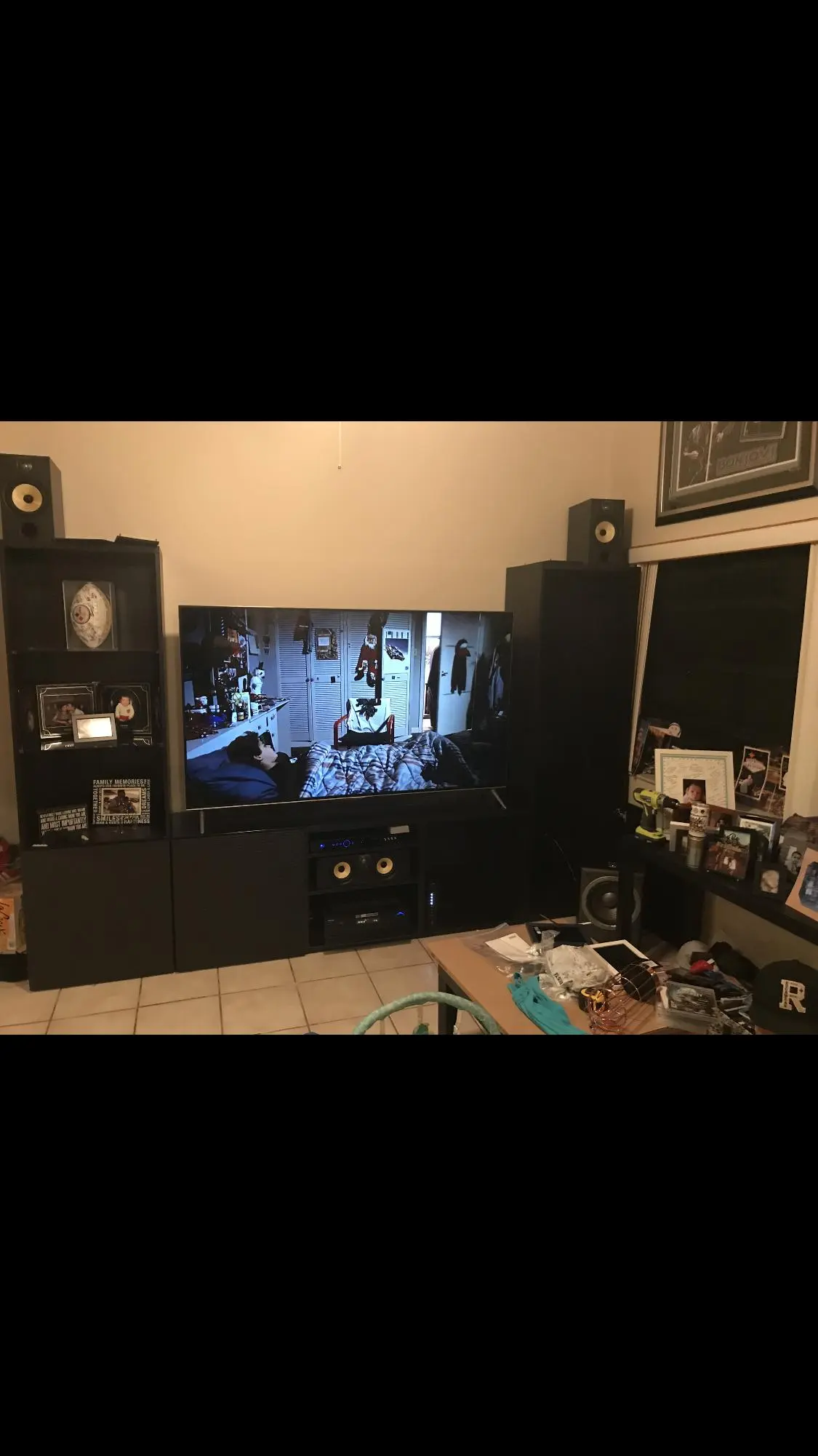 2 bnw bookshelf and center channel with 75" sharp aquos!, click to load a larger version