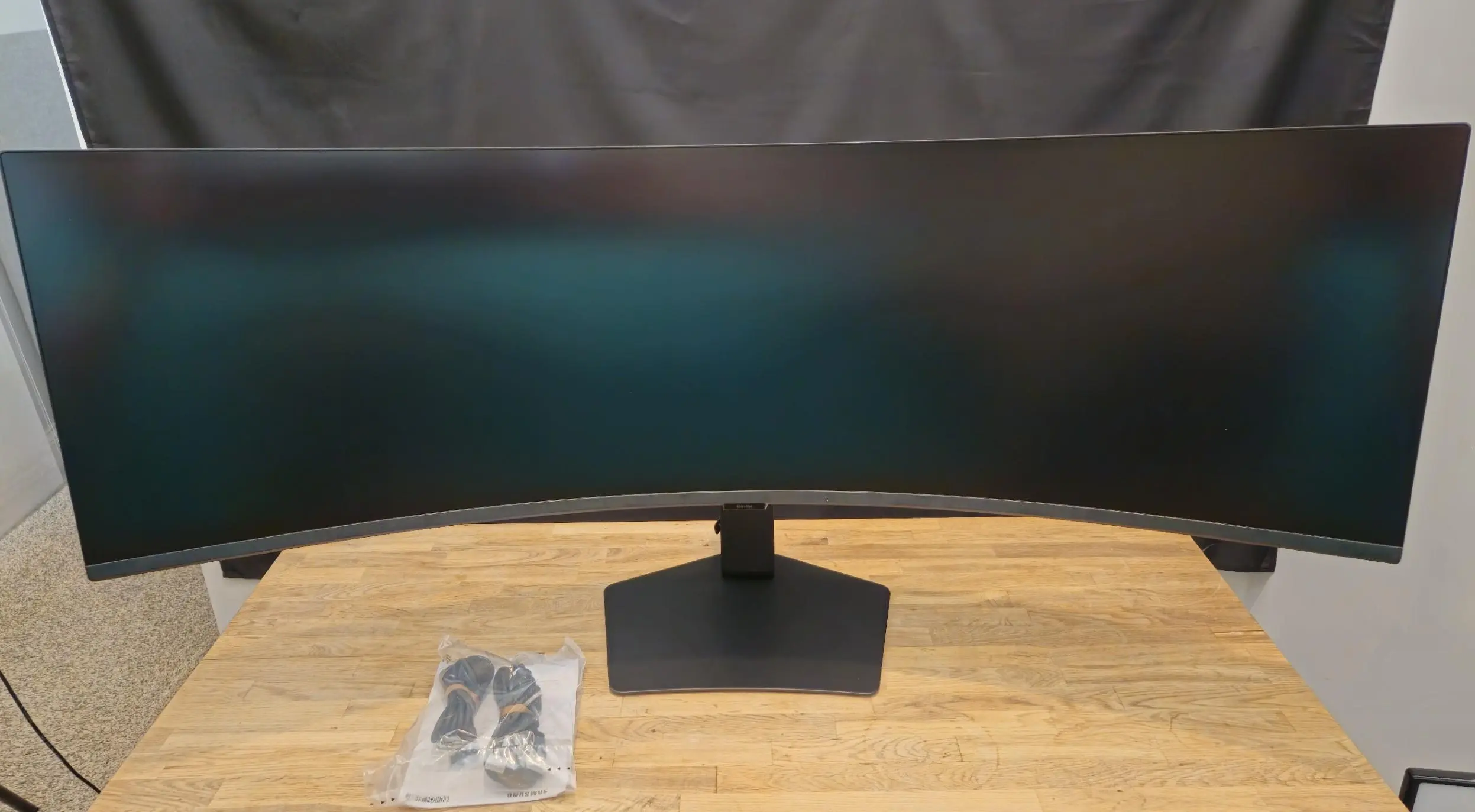The G9 Monitor is massive.  I set it up on the stand first to double check how it would look and feel on my desk before moving it to a monitor arm., click to load a larger version