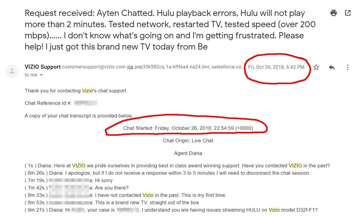 Chat Transcript for proof of purchase, click to load a larger version