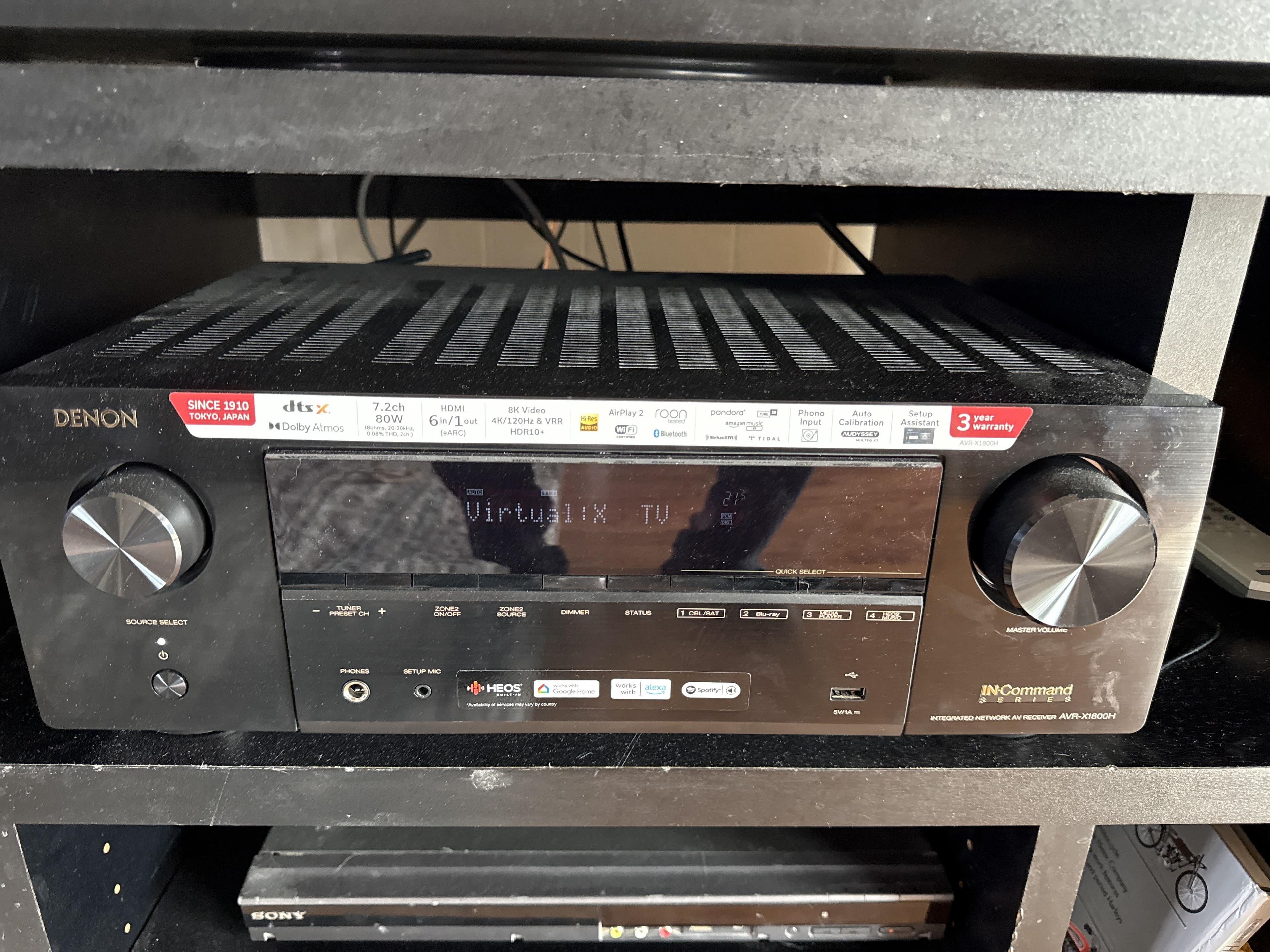 Denon AVR X1800H 80W 7.2 Ch. Bluetooth Capable with HEOS 8K Ultra