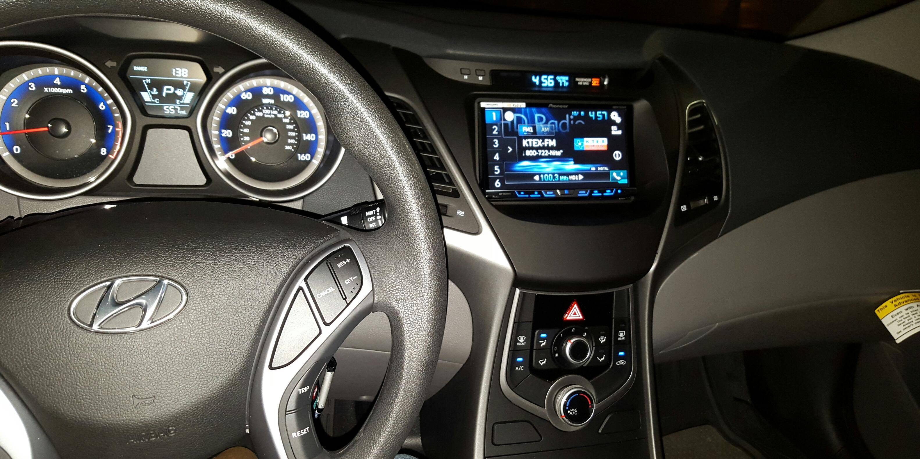 Pioneer AVH-X5700 on a 2016 Hyundai Elantra, click to load a larger version