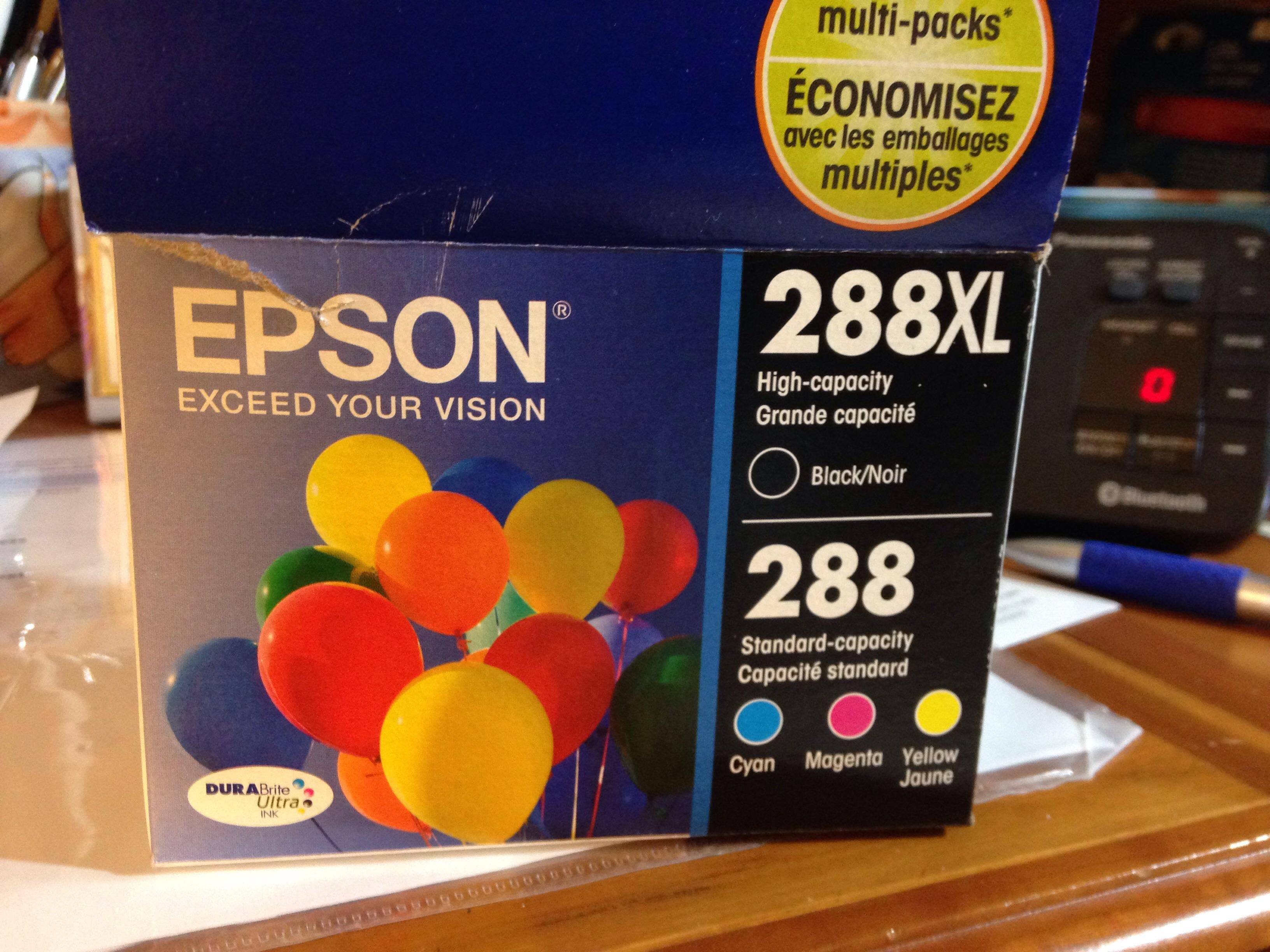 Epsom 288XL Black & 288 standard capacity cyan, magenta, yellow, click to load a larger version