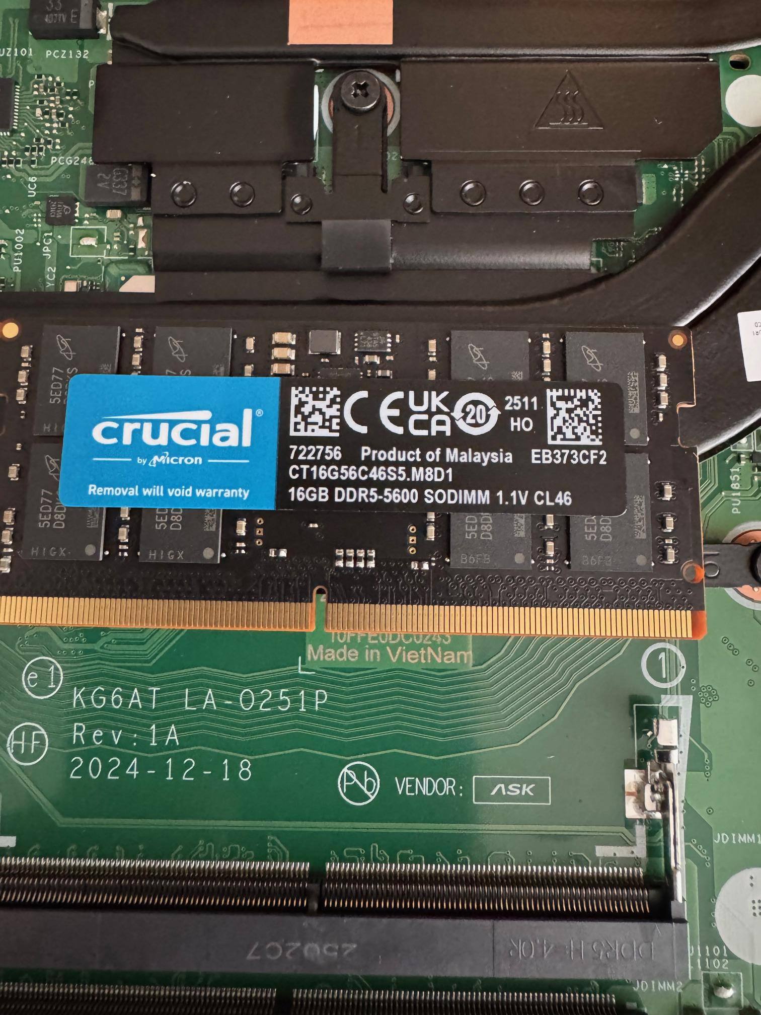 Here's the chip, just look for this exact same part on amazon for about $40.  This laptop has only one of two slots populated, so just add this for extra performance and a total of 32GB of ram., click to load a larger version