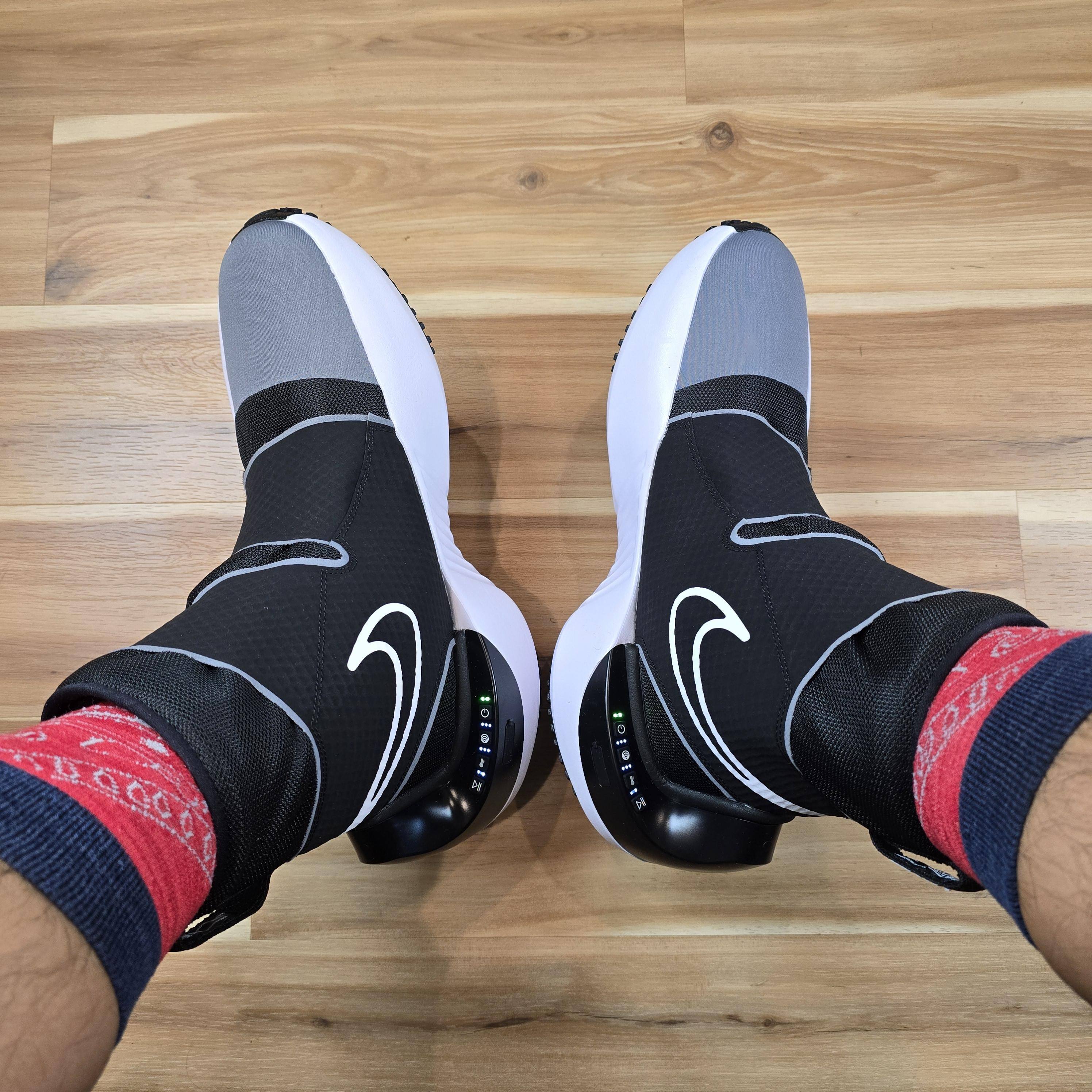 Wearing the Nike x Hyperice Hyperboot with long socks, click to load a larger version