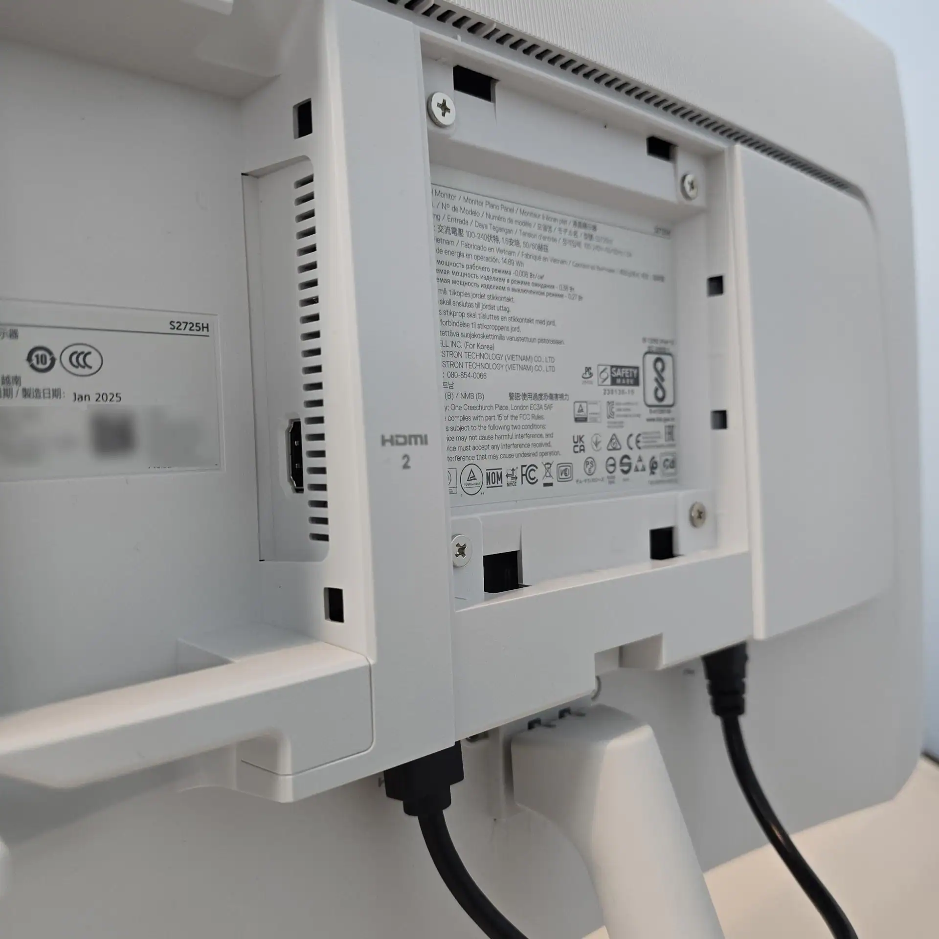 Rear I/O panel (HDMI2) and VESA 100 mount, covers removed, click to load a larger version