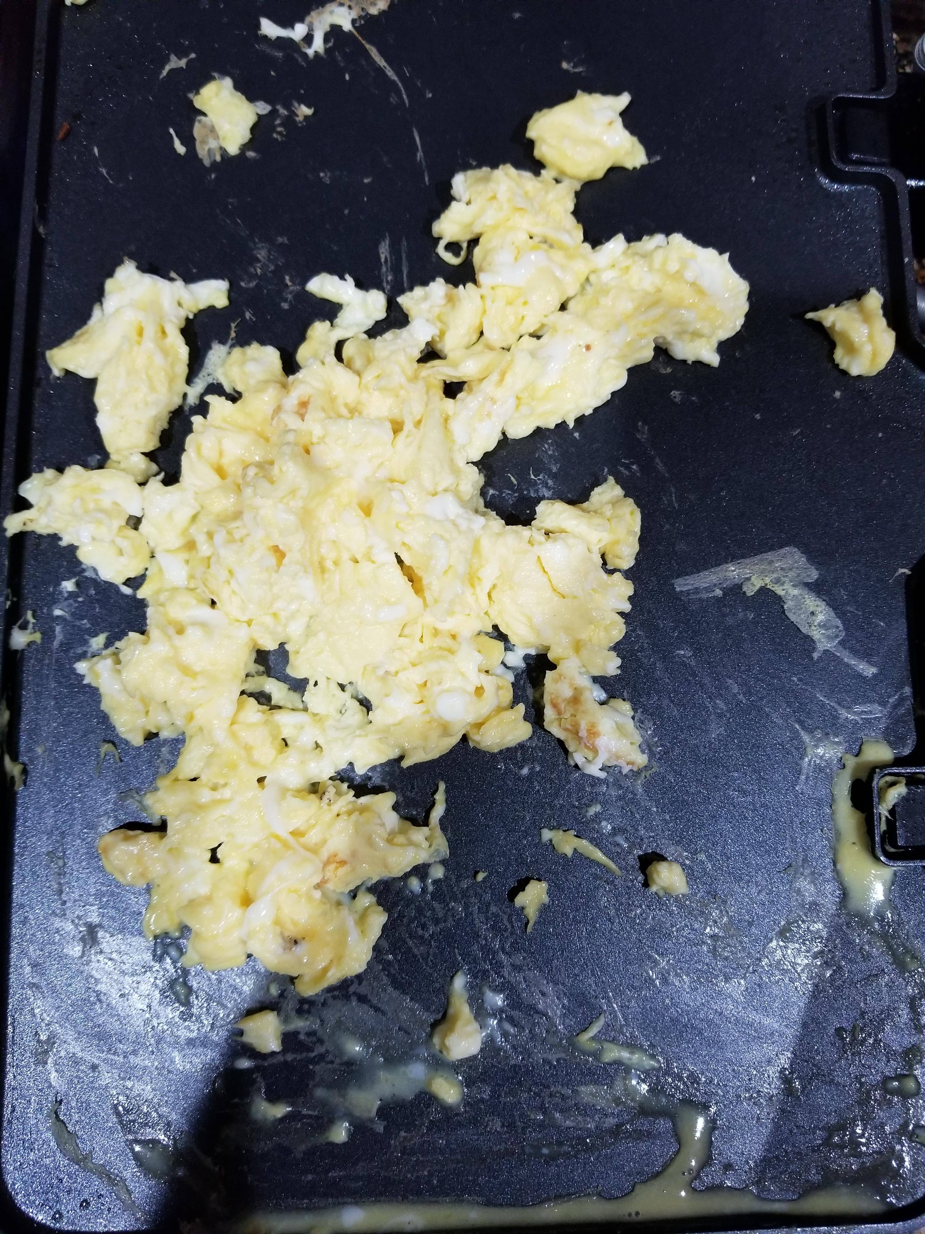 Uneven cooking as show with liquid eggs near the bottom, slightly undercooked eggs in the middle, and overcooked at the top., click to load a larger version