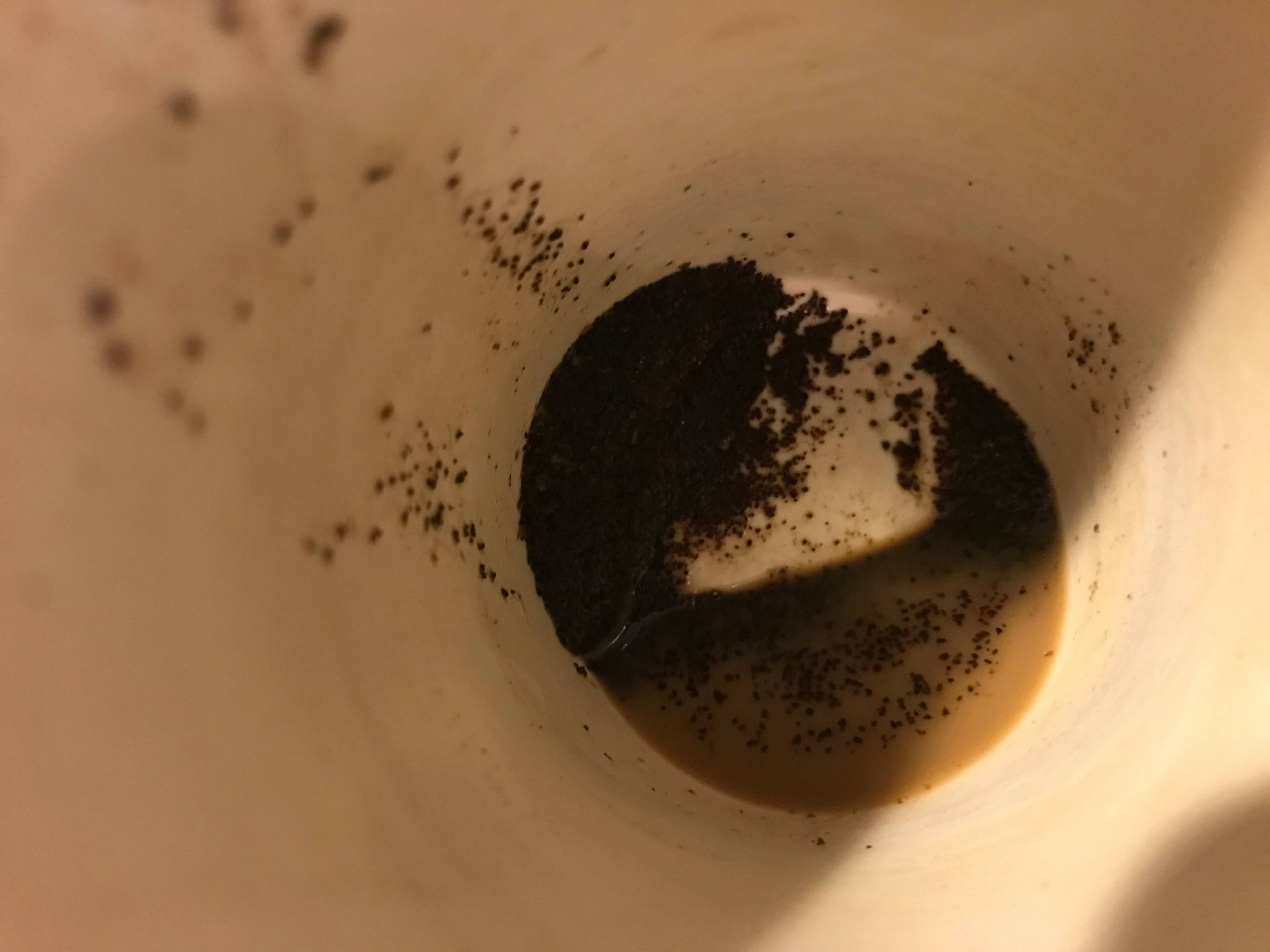 Grounds in cup after repair, click to load a larger version