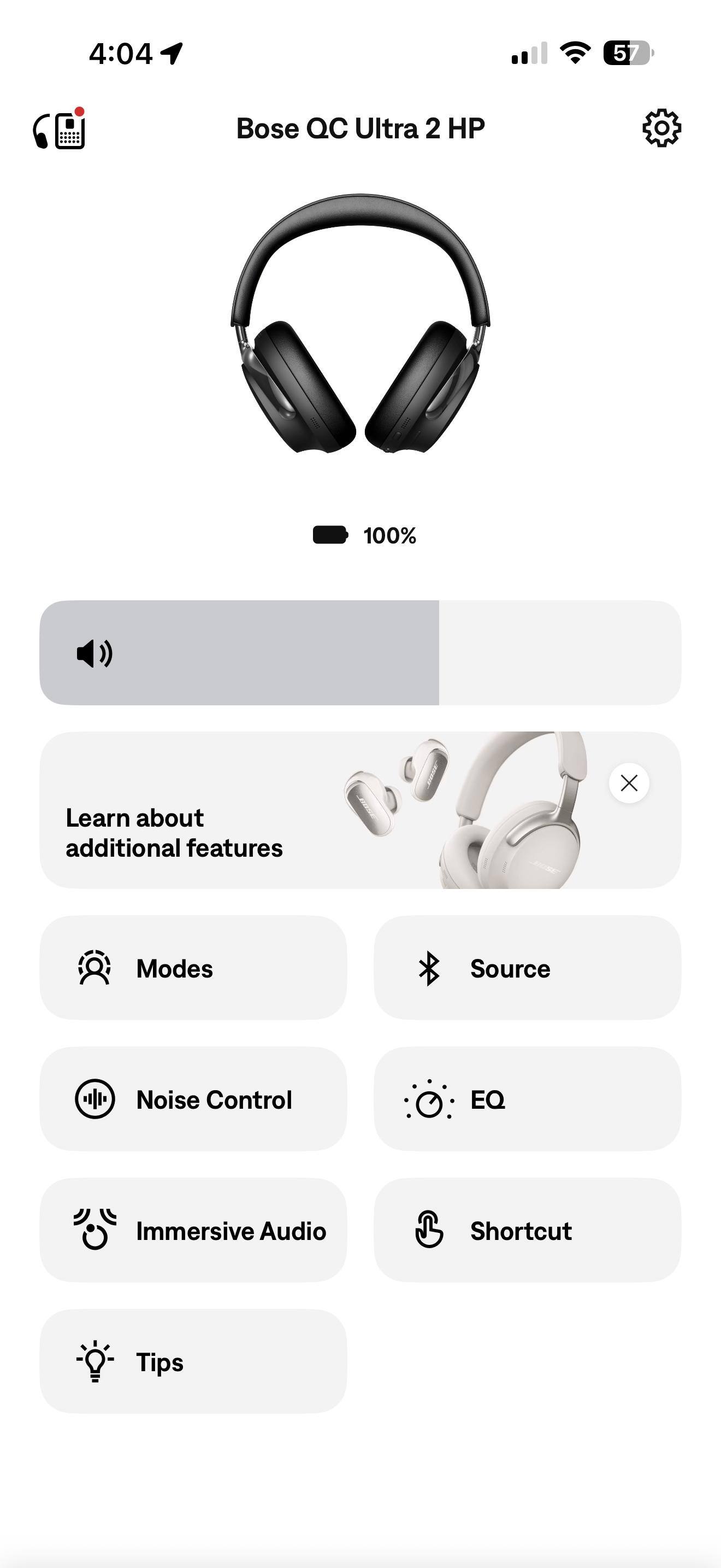 Main interface of the Bose app (iOS), click to load a larger version