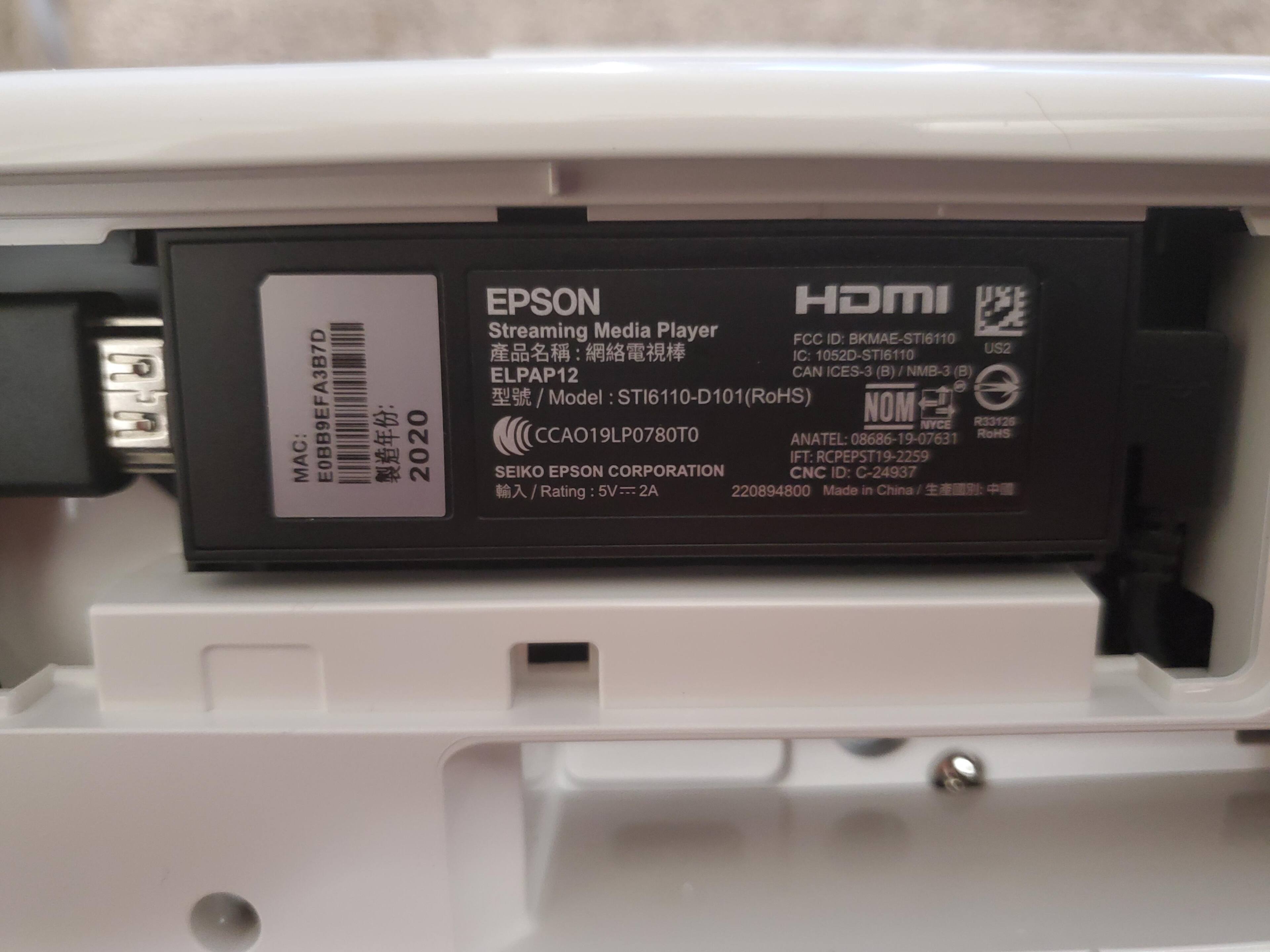 Android TV Streamer - accessible via door on back of the projector, click to load a larger version