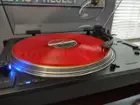 Ortofon 2M Bronze playing a Red Record while the Platter spins and Strobe light is on, click to load a larger version