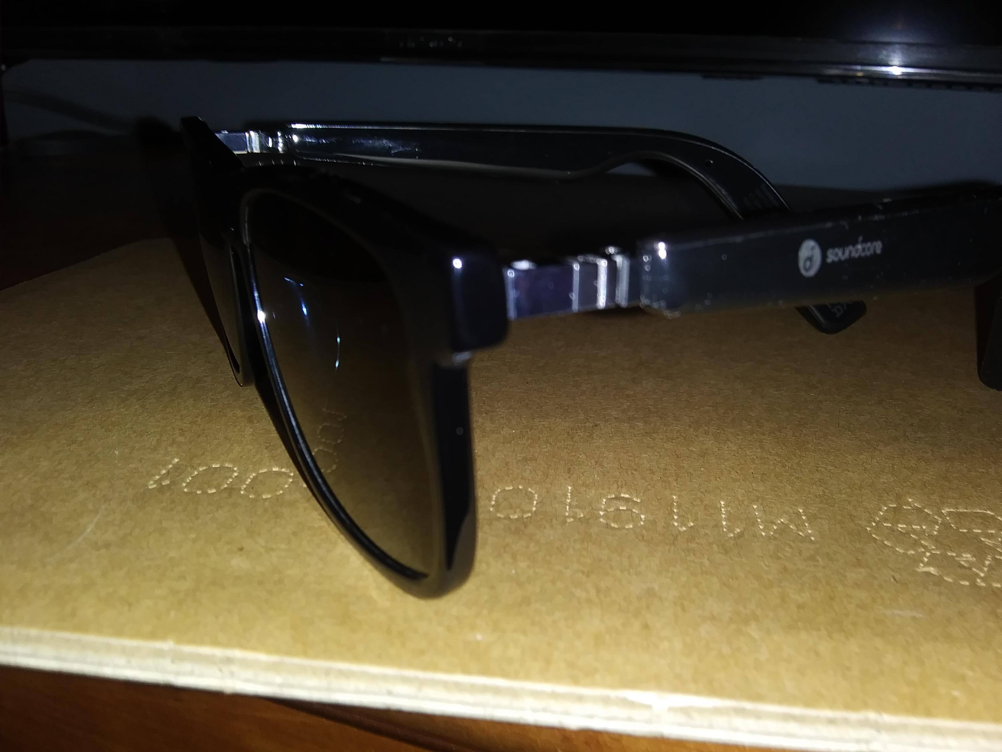 Attached Hinge to Sunglasses with Soundcore control, click to load a larger version