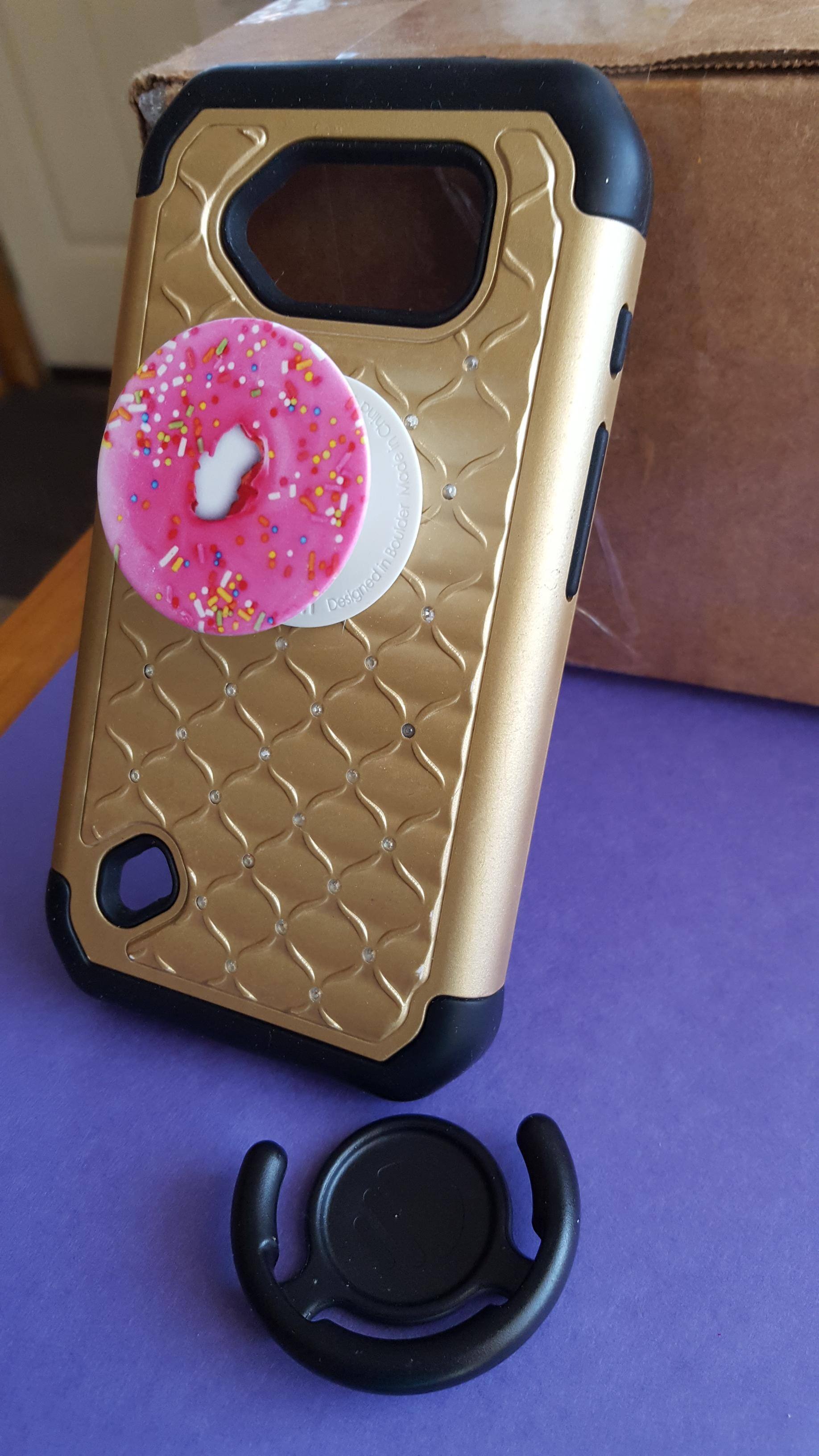 My pink donut pop socket and holder, click to load a larger version