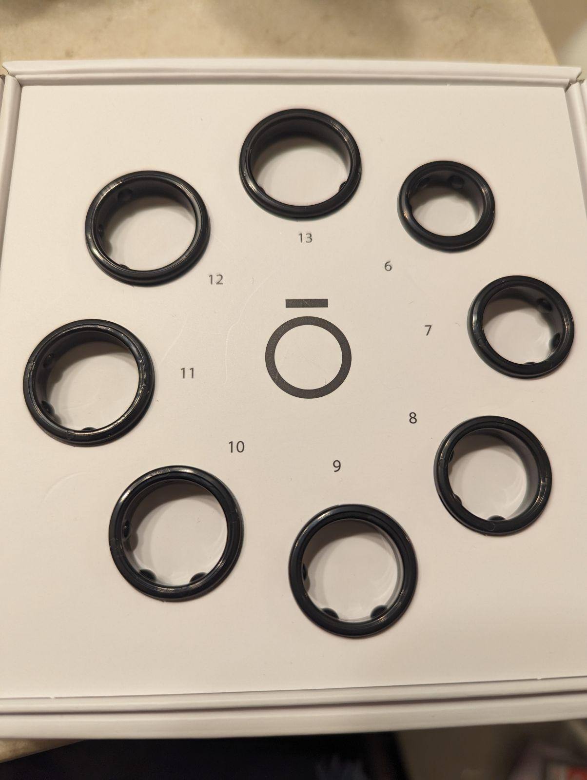 Sizing kit with rings in whole sizes from 6 through 13, click to load a larger version