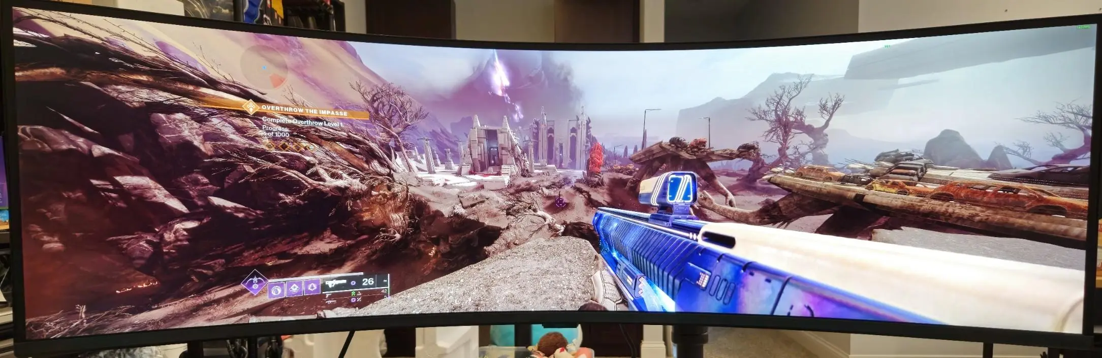 Playing Destiny 2 on the G9 is amazing, shooters that have wide viewing angle get a huge advantage with the larger screen resolution.  Your neck can get sore if you have to turn your head too much., click to load a larger version
