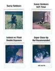 Scan of 4 developed photos in various indoor and outdoor conditions also showcasing double exposure and self-timer modes., click to load a larger version