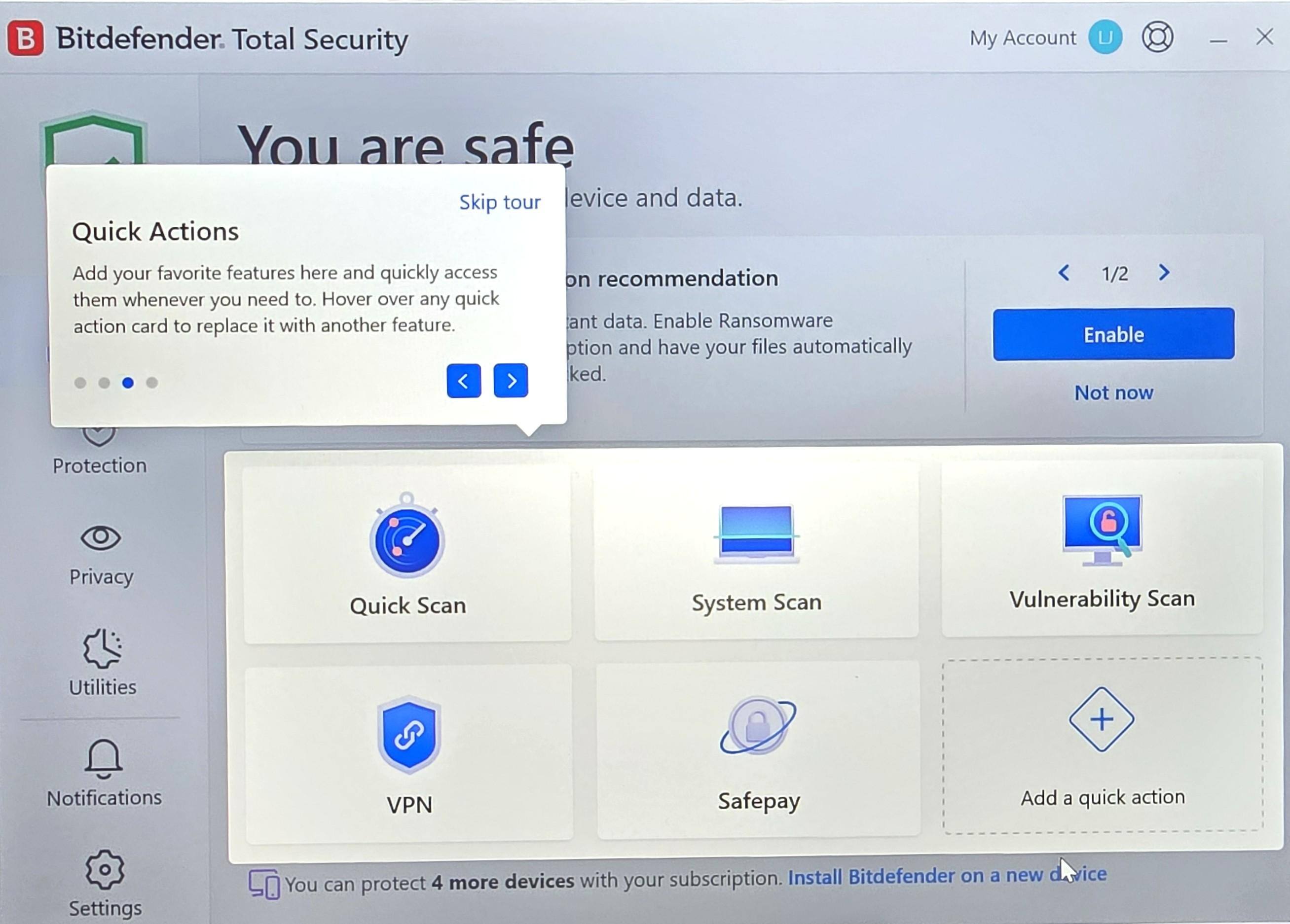 Bitdefender's Total Security Dashboard, click to load a larger version