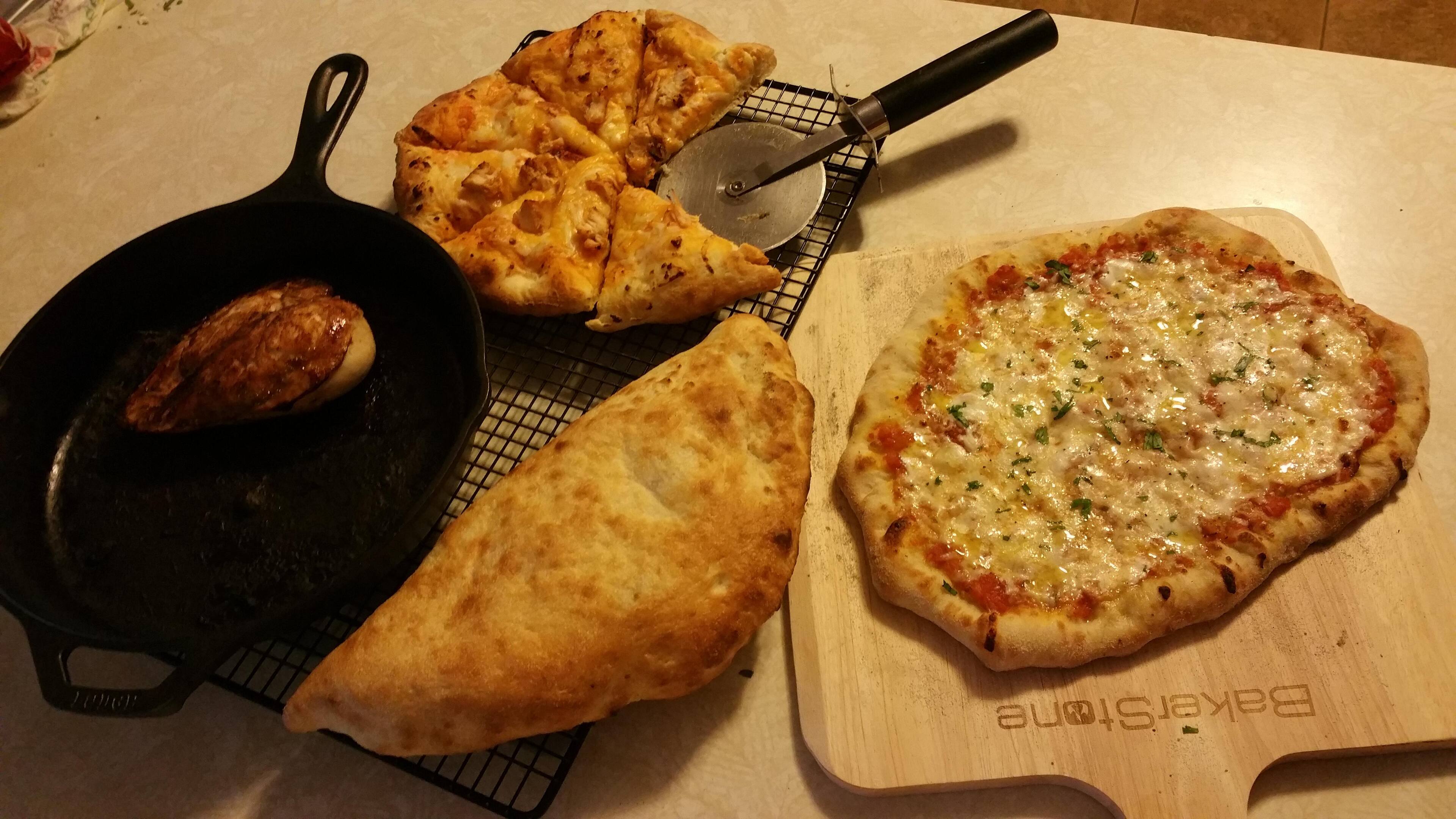 Chicken, calzone, Buffalo Chicken pizza, Margherita pizza, click to load a larger version