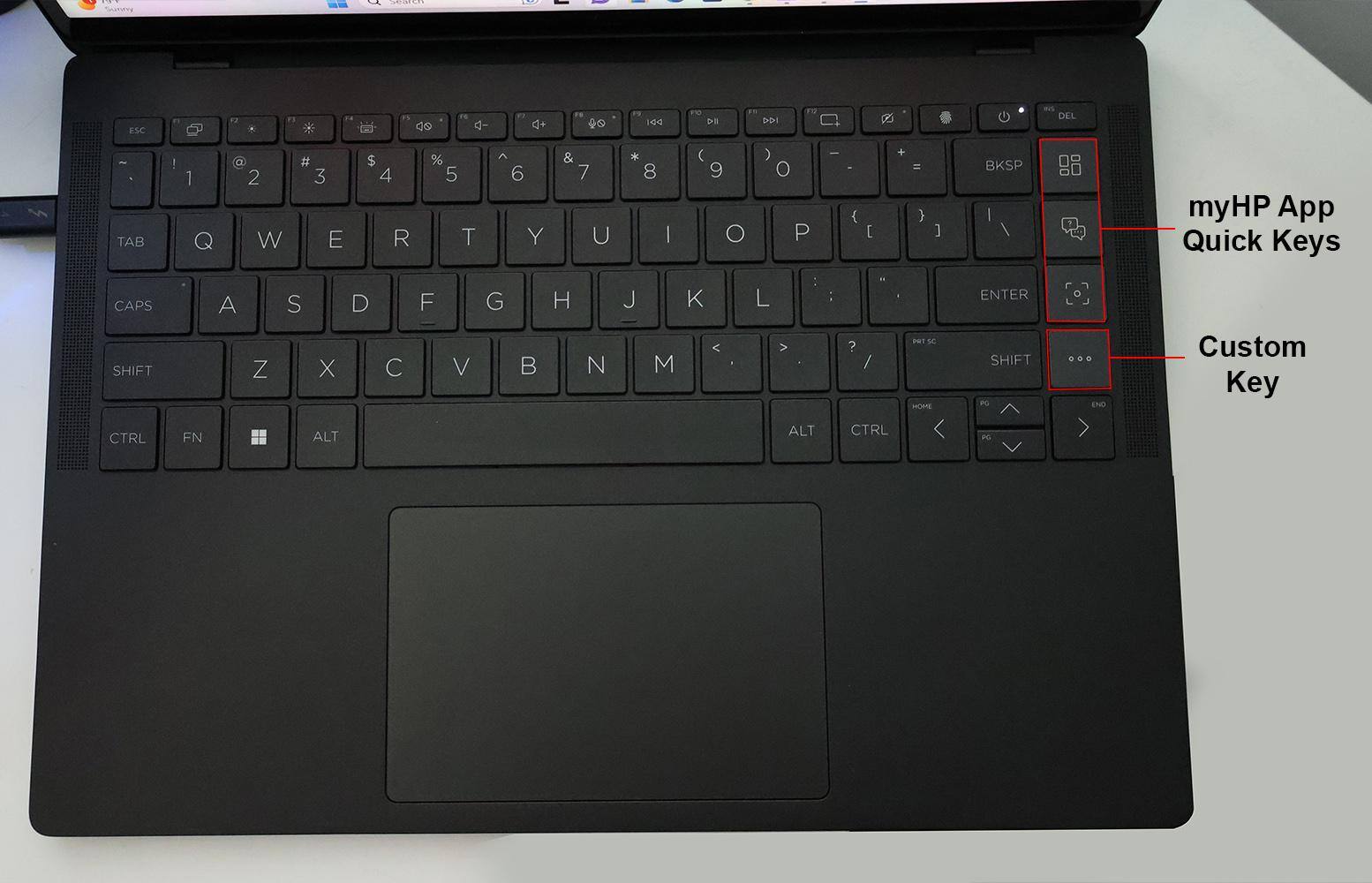 Birdseye view of the keyboard; callout to the dedicated keys, click to load a larger version