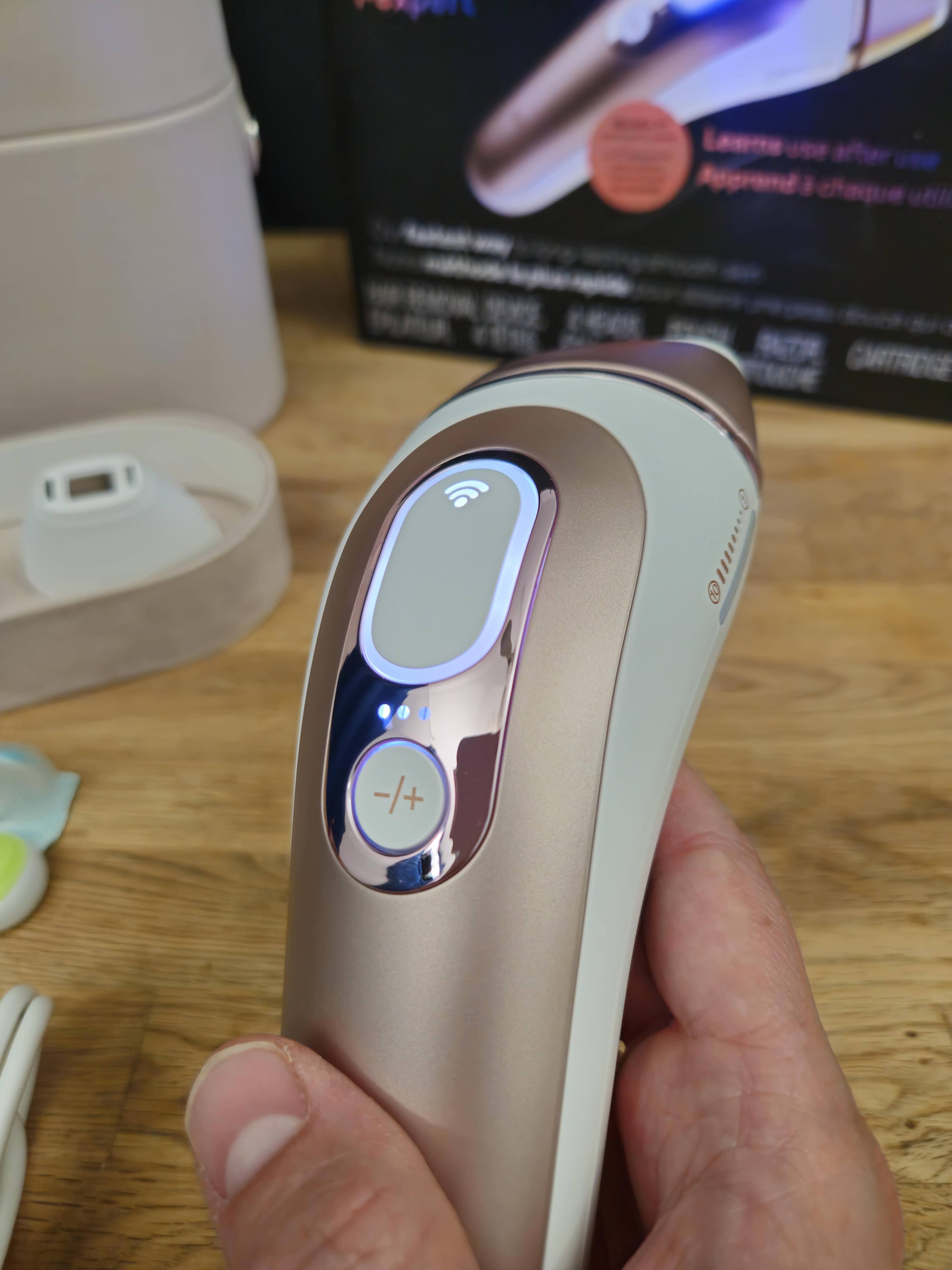 When ready, the device will light up the big button on the back with the WiFi Signal symbol.  The sensitivity mode can be adjusted with the smaller button: 3 blips is normal, 2 blips is sensitive, and 1 blip is extra sensitive., click to load a larger version