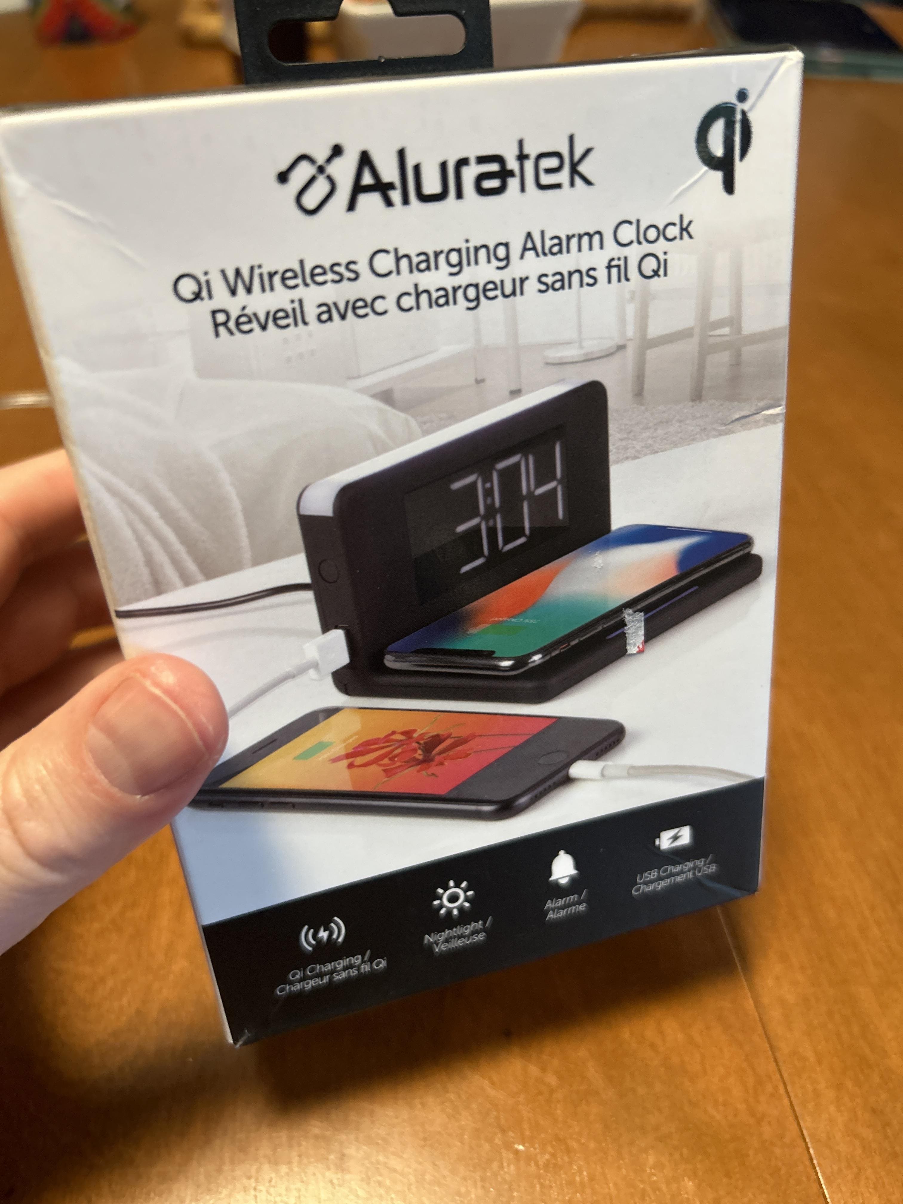 Aluratek Alarm Clock with Nightlight and Qi Wireless Charging