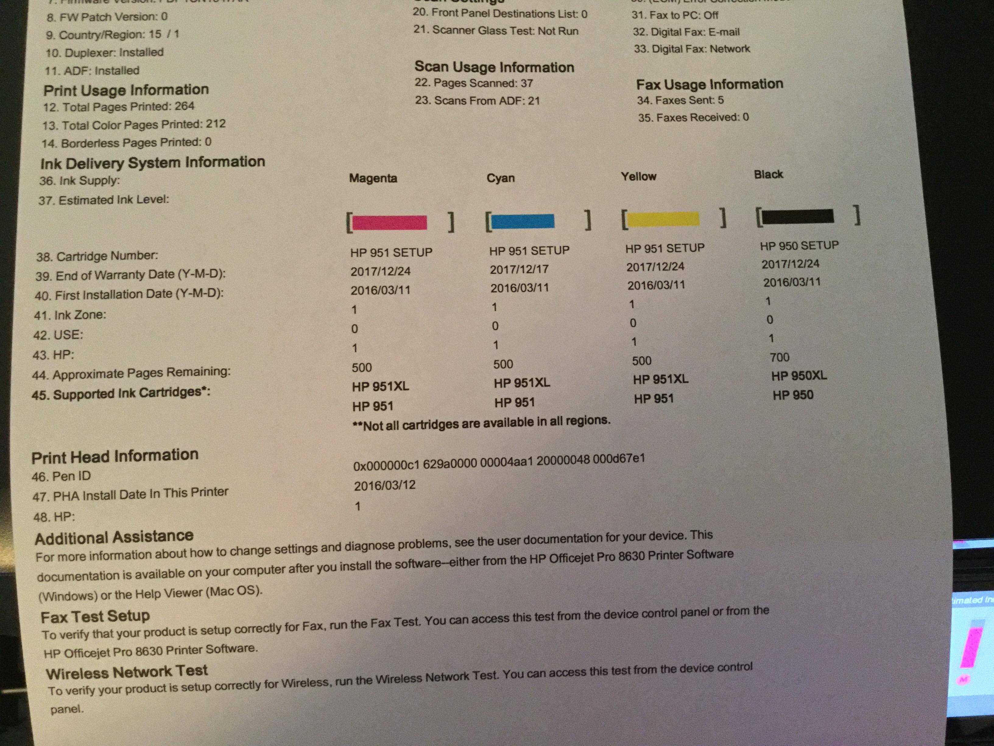 Ink levels & Pages printed report, click to load a larger version