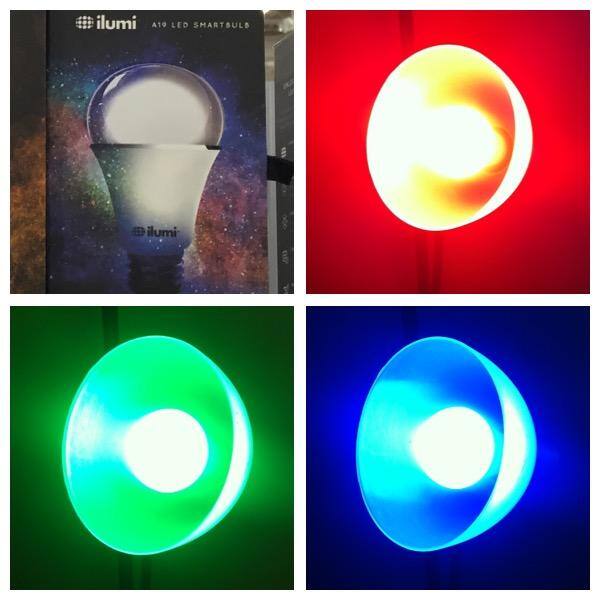 The bulb in box and a sample of 3 colors. There's more., click to load a larger version