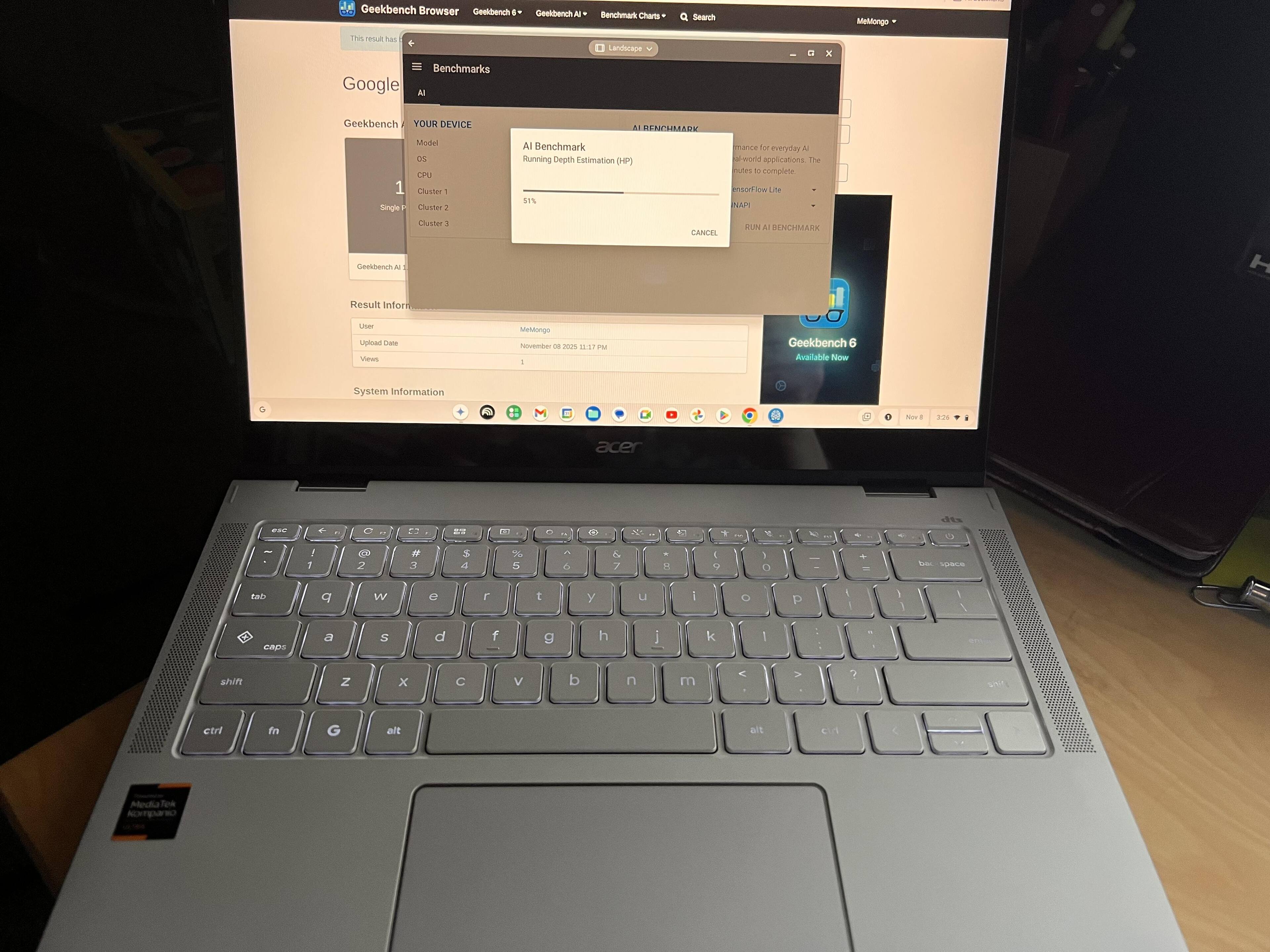 Running a benchmark, click to load a larger version