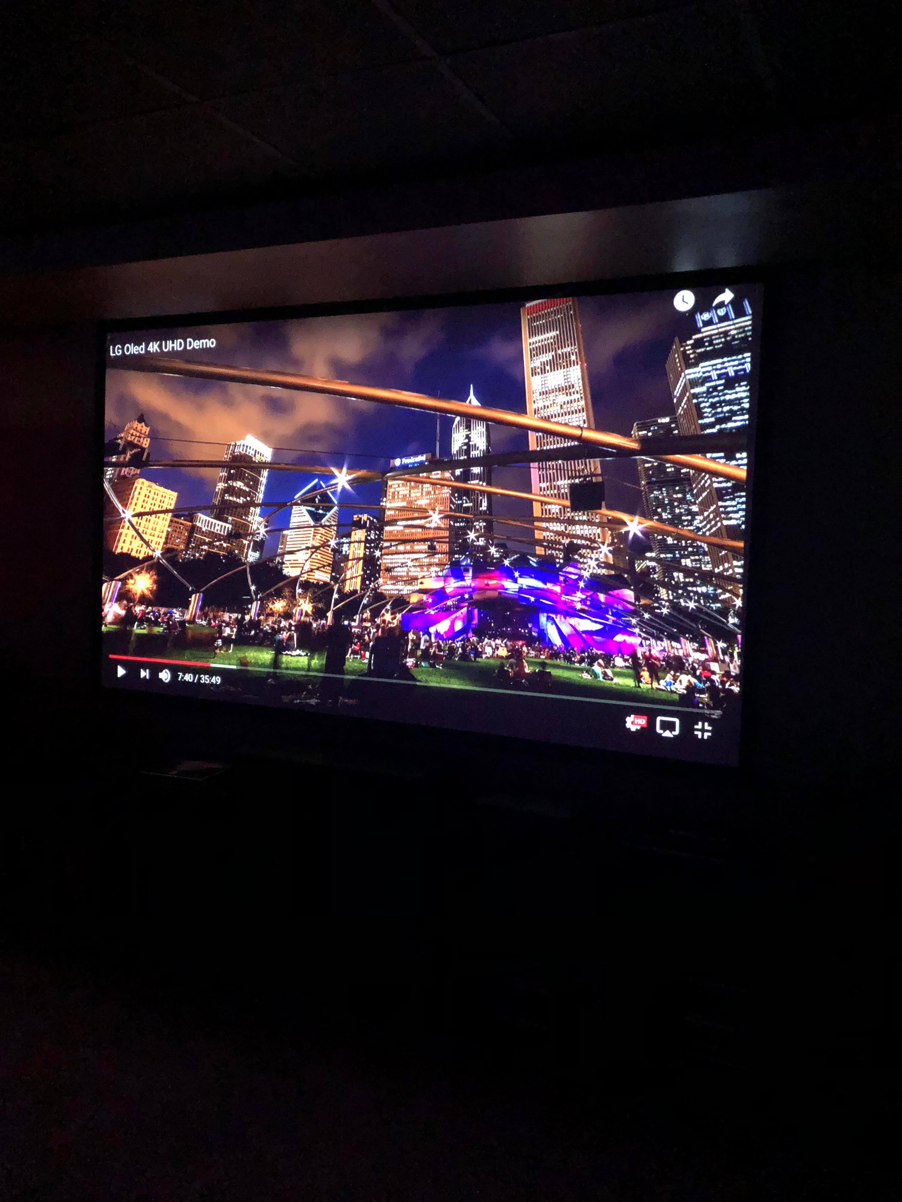 Projected test video on home theater screen, click to load a larger version
