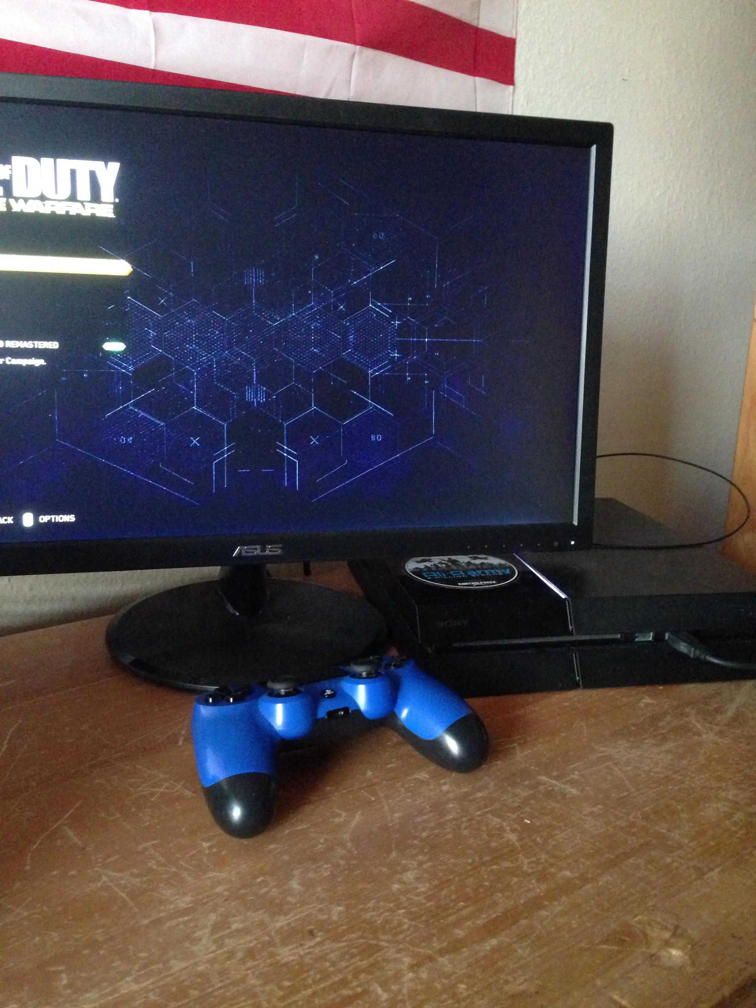 My (cringey) setup with monitor, click to load a larger version