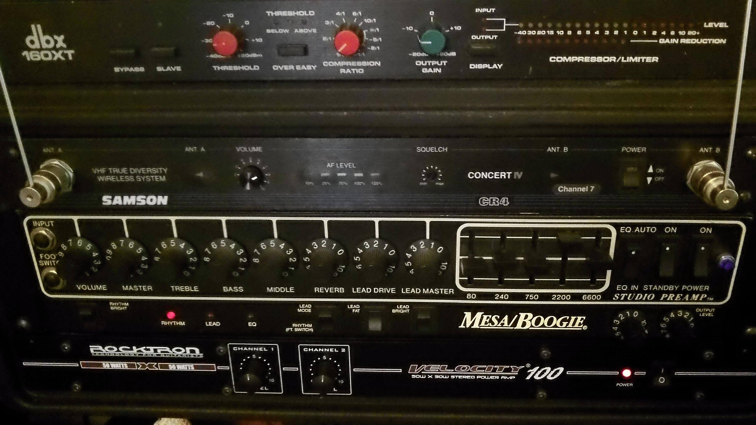 Rocktron - Velocity 100 Guitar Power Amplifier is on the bottom of the rack., click to load a larger version