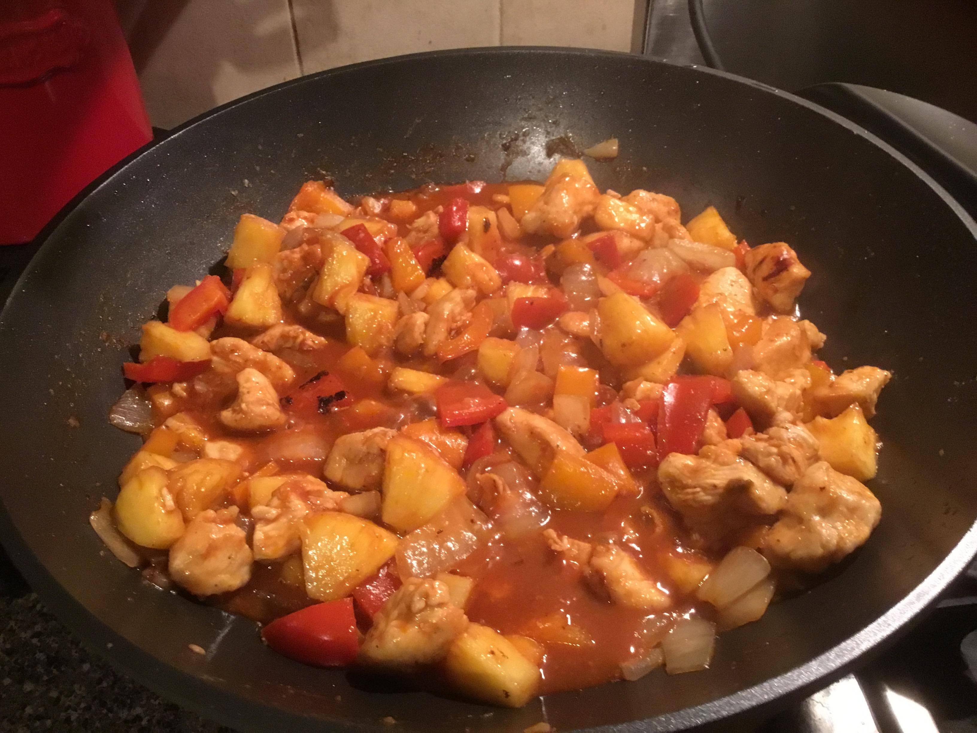 Stir fry chicken with vegetables and pineapple, click to load a larger version