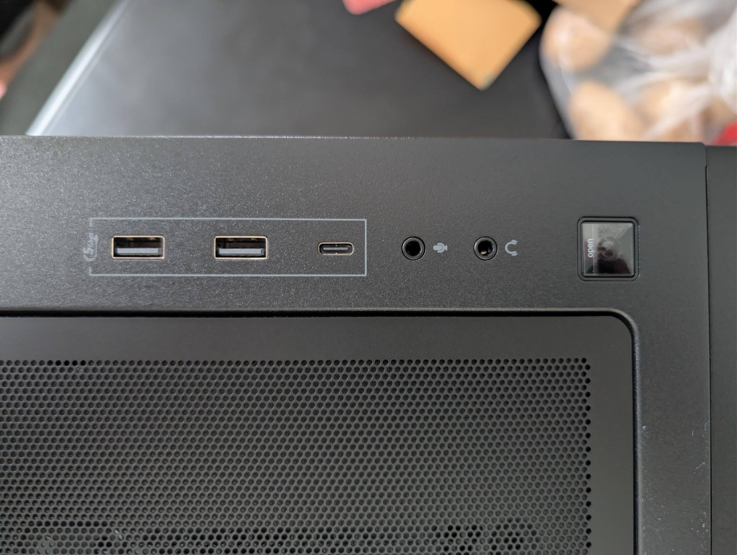 The ports on the top of the computer, including high speed USB-A and one USB-C., click to load a larger version