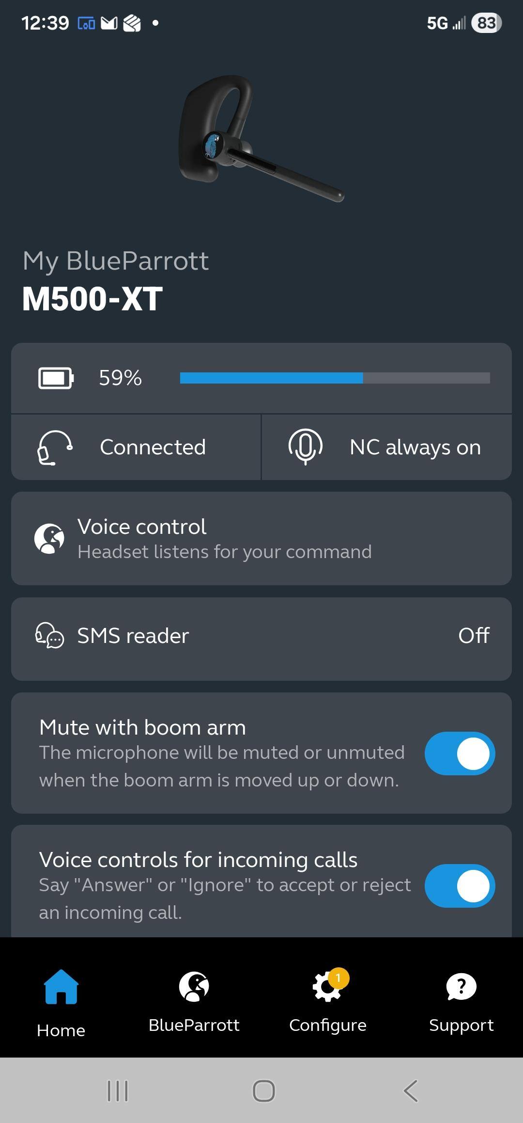 The BlueParrott App in action, click to load a larger version