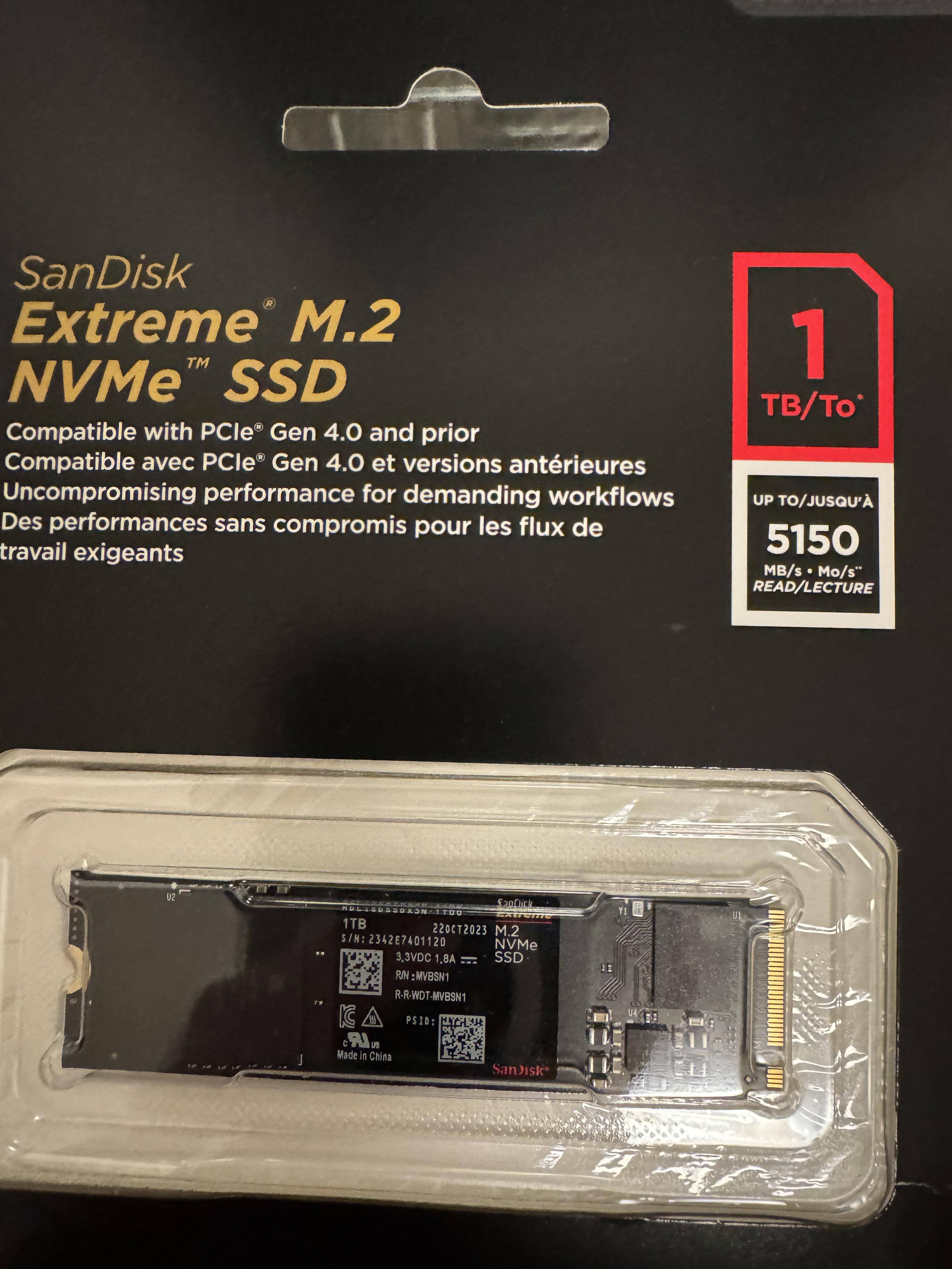 SanDisk Extreme M.2 1TB Internal SSD PCIe Gen 4x4 NVMe