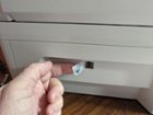 USB connection possible but not recommended by HP for initial setup (covered by sticker on rear), click to load a larger version