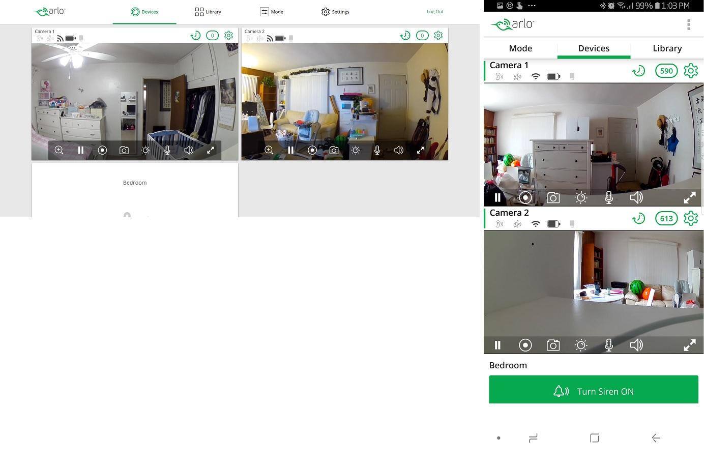 Left: Arlo Website | Right: Arlo App, click to load a larger version
