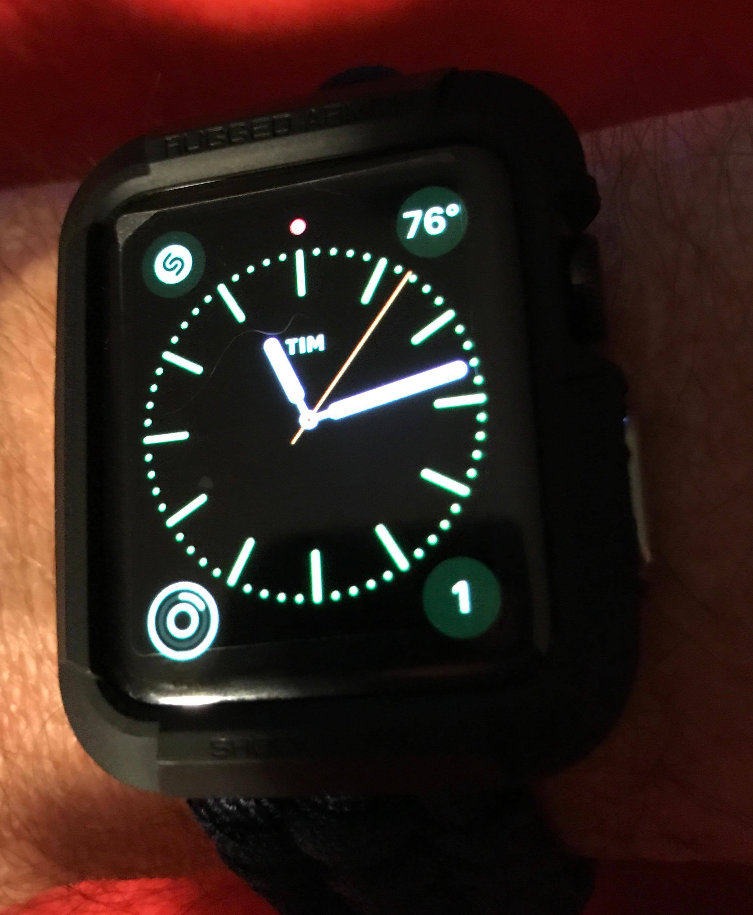 Generation 2 Series 2 Black Stainless steel case with a Rugged Armor protective case on it., click to load a larger version