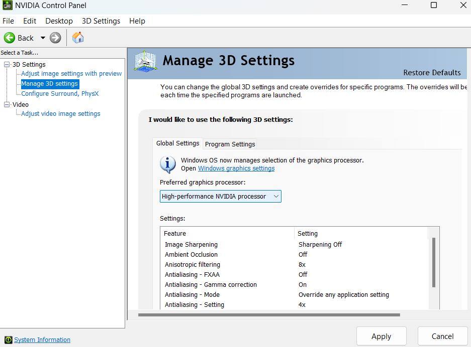 NVIDIA Settings, click to load a larger version