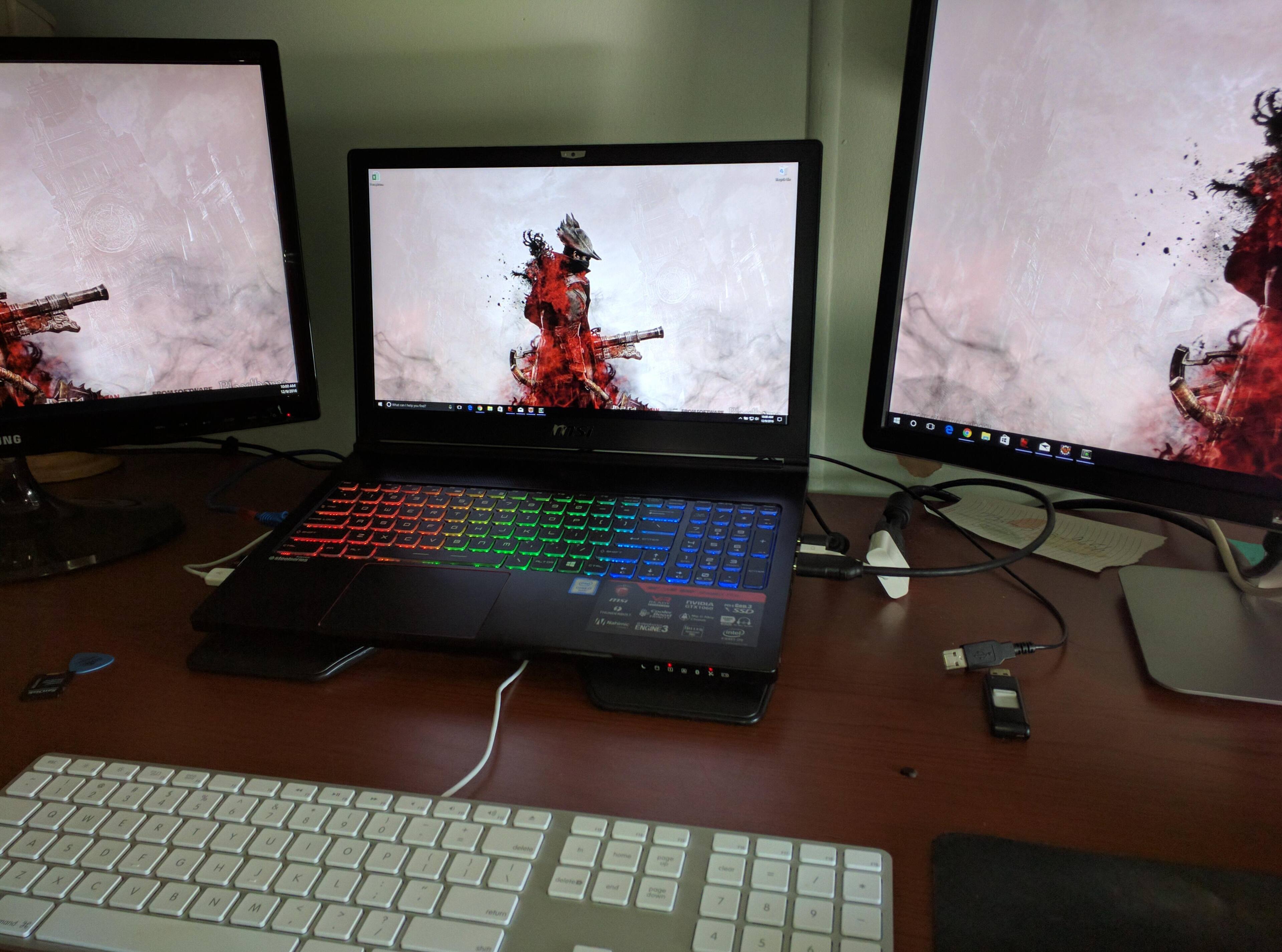 At the office - 3 displays, click to load a larger version