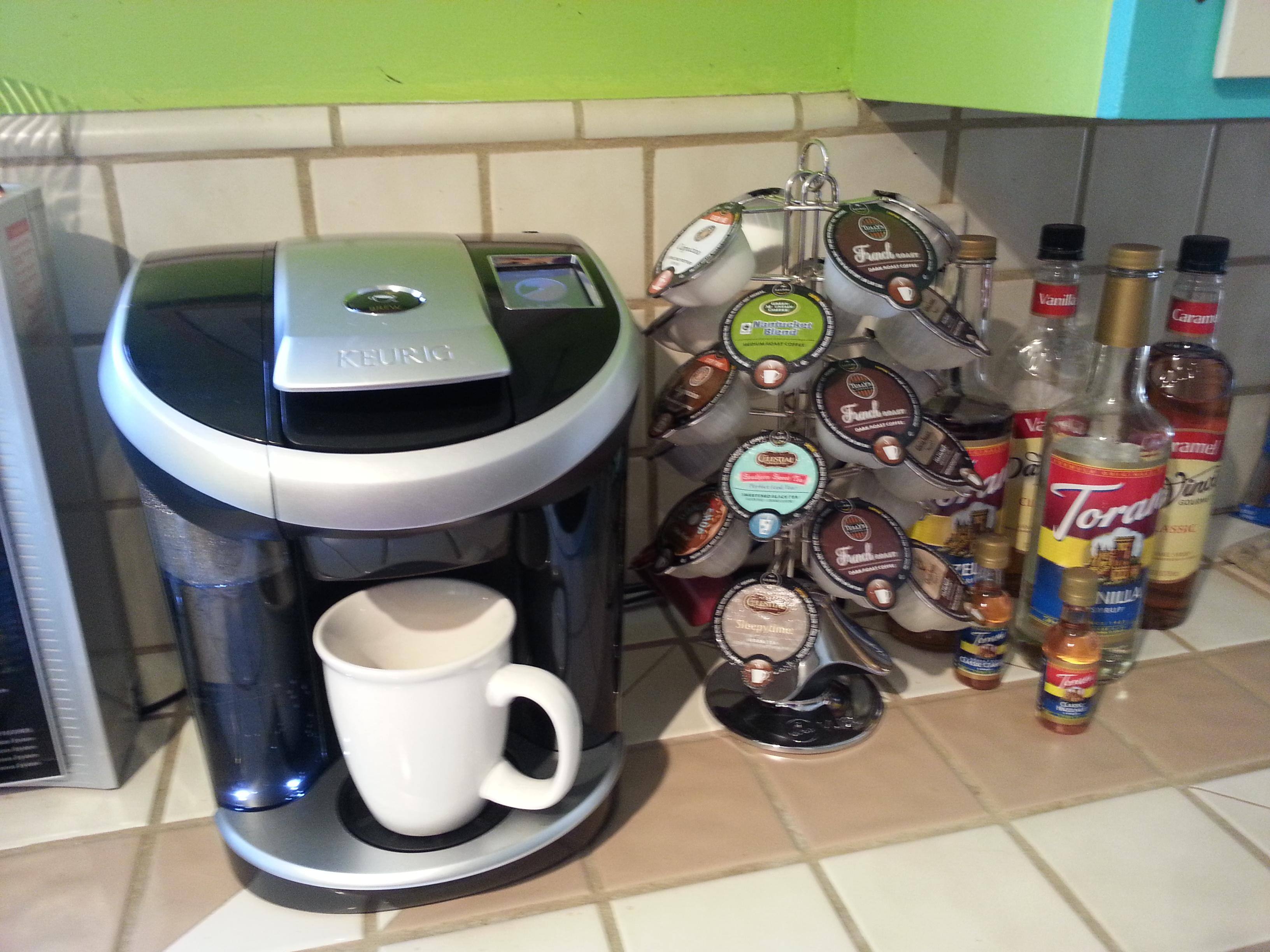 Our Keurig coffee station with flavors, click to load a larger version