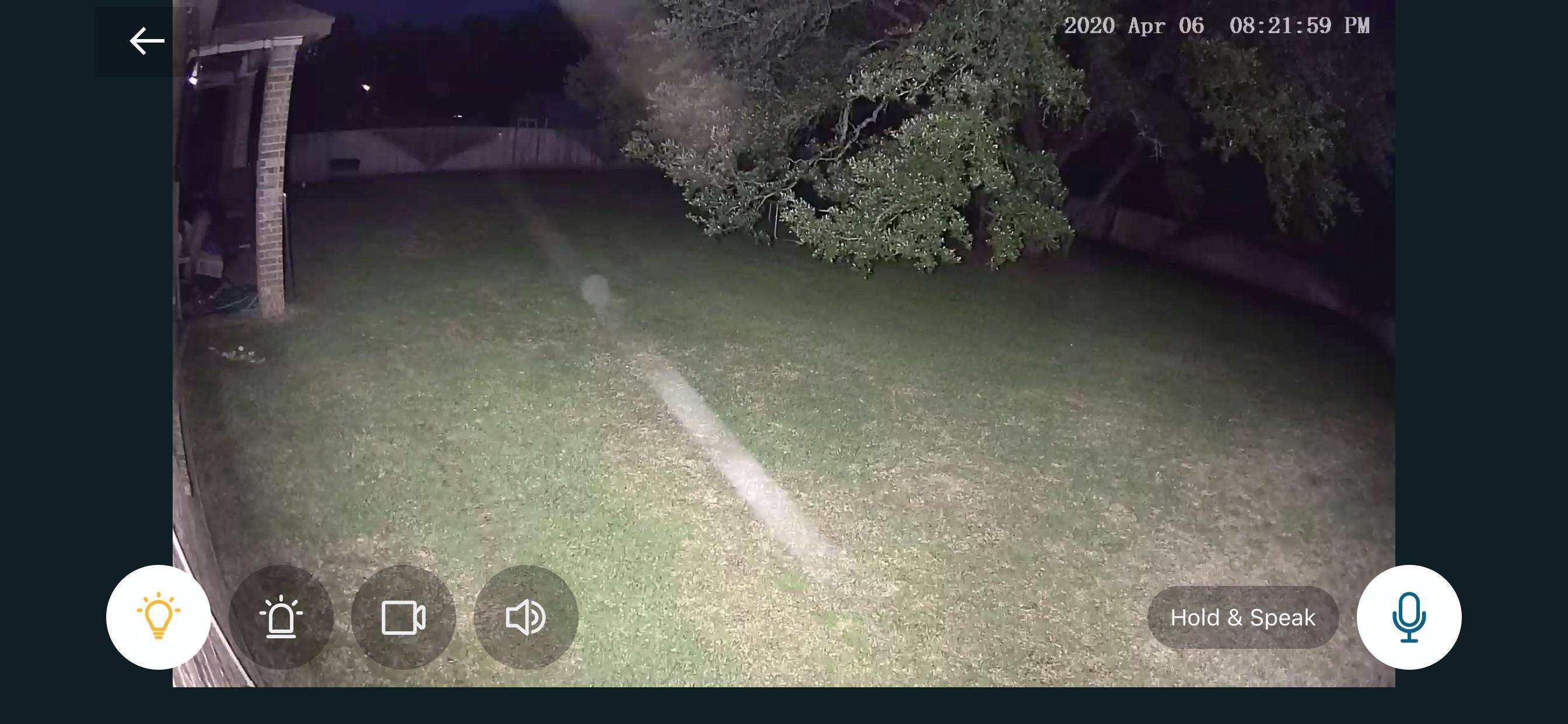 Flood lights are very bright and consistent. You can also see how the IR lights attract spiders too close too close to the camera., click to load a larger version
