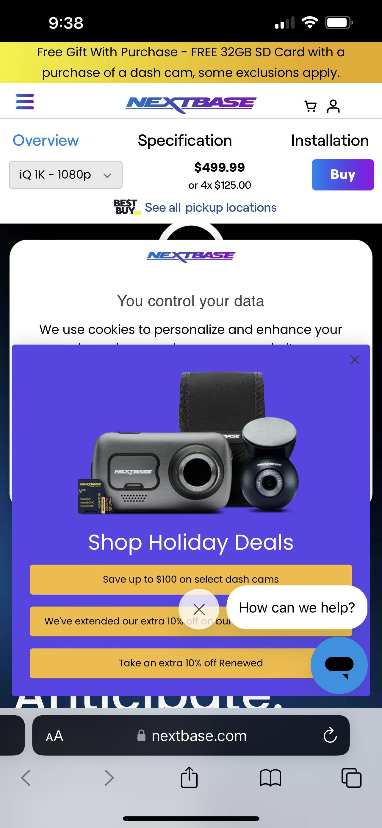 The Nextbase website, click to load a larger version