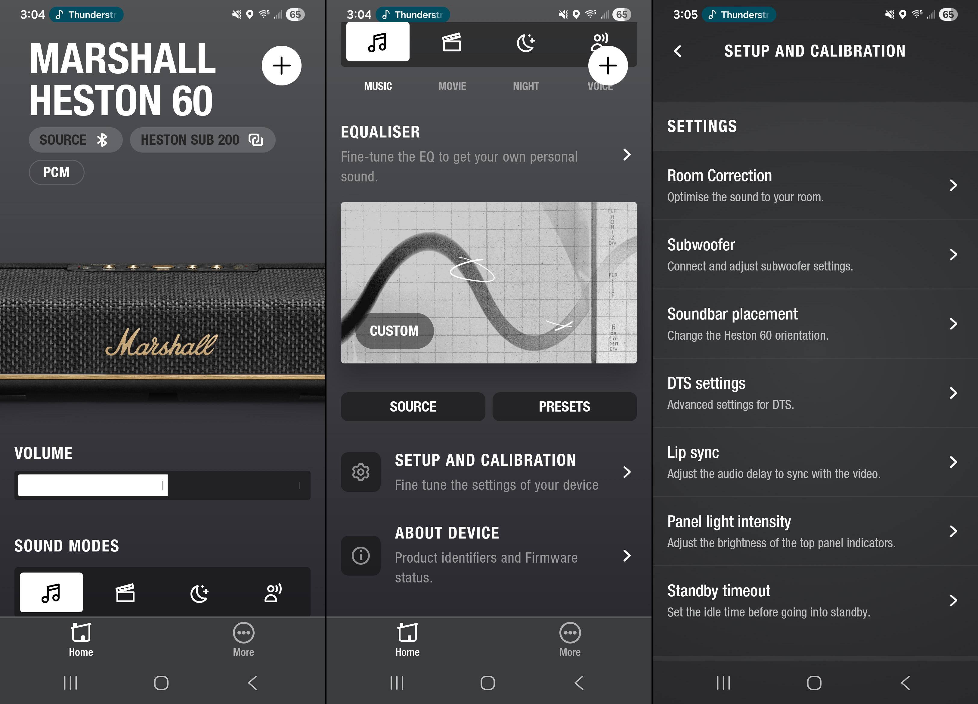 3 app screens to control the Heston 60, click to load a larger version