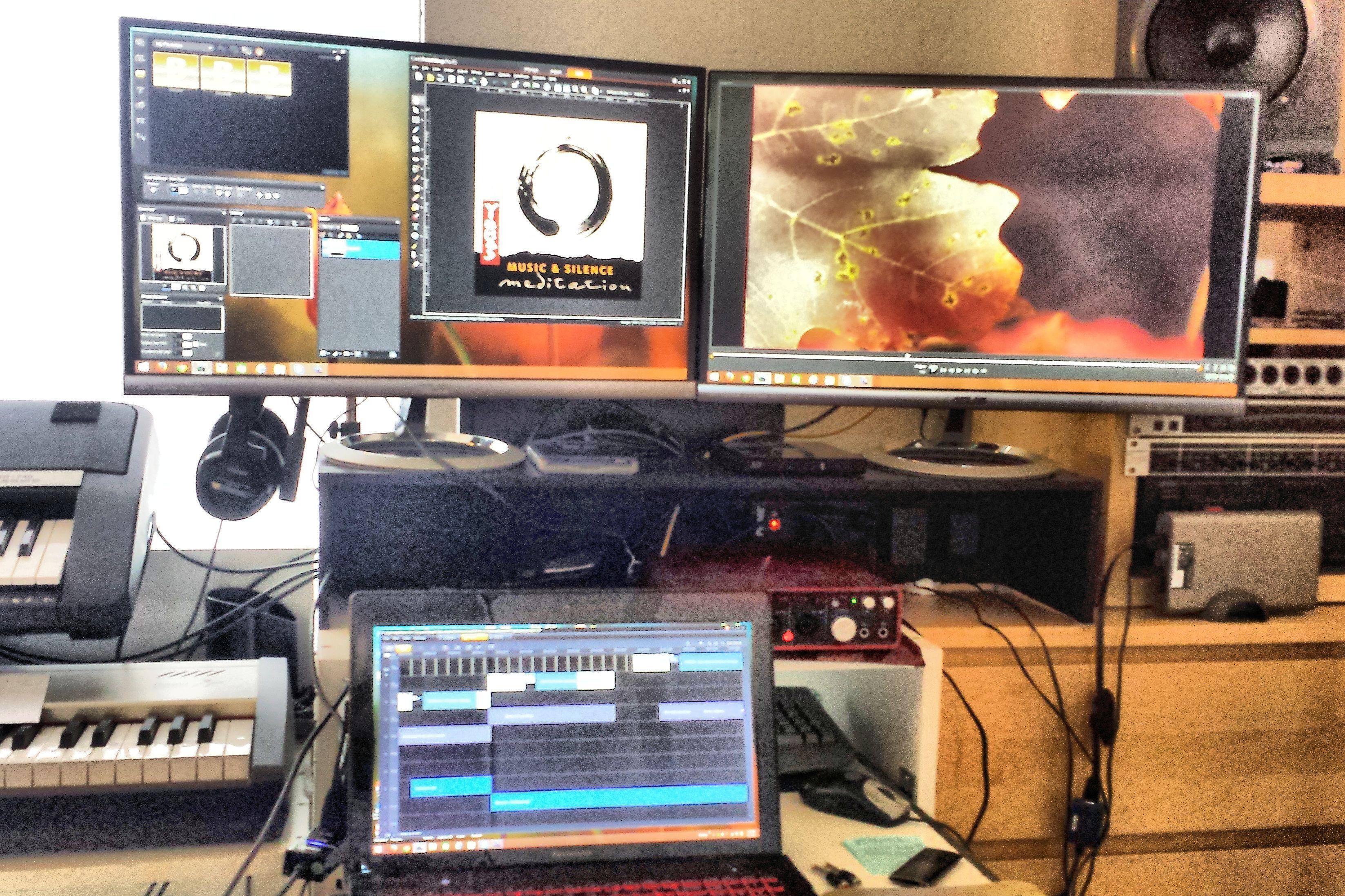 My Studio with two Asus - 27" IPS LED HD Monitor Asus - 27" IPS LED HD Monitors, click to load a larger version