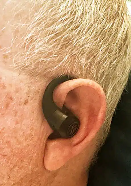 Very comfortable and secure. The over the ear part is weighted on the end for counterbalance, click to load a larger version